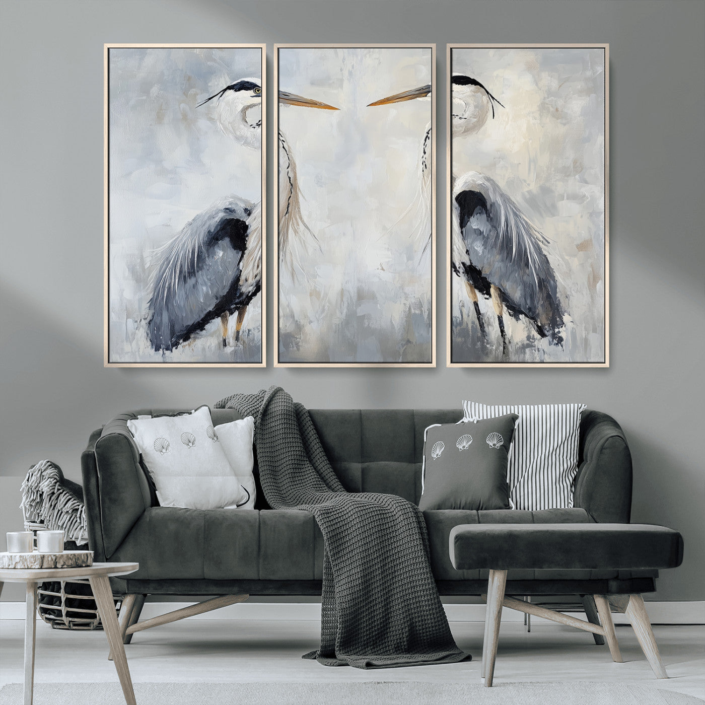 90806932-MGV-CV-36X24-Heron Wall Art Wall Art Canvas Print, Framed Bird Canvas Decor Art Picture Print, Nature Inspired Perfect Coastal Minimalist Decor