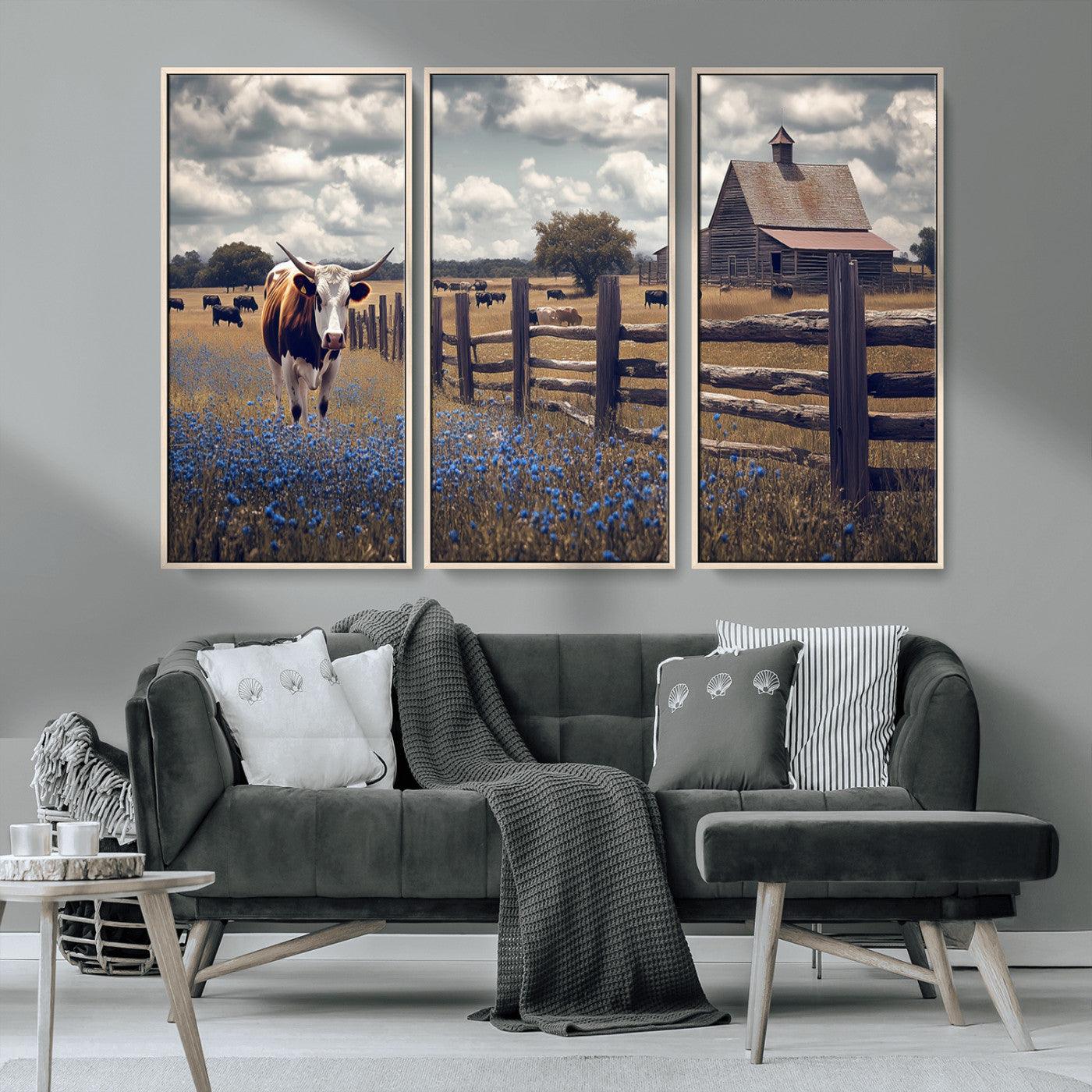 22296025-MGV-CV-36X24-Texas Longhorn Canvas Wall Art Canvas Print, Framed Rustic Barn Wall Art Art Picture Print, Farmhouse Cow Decor Perfect Rustic