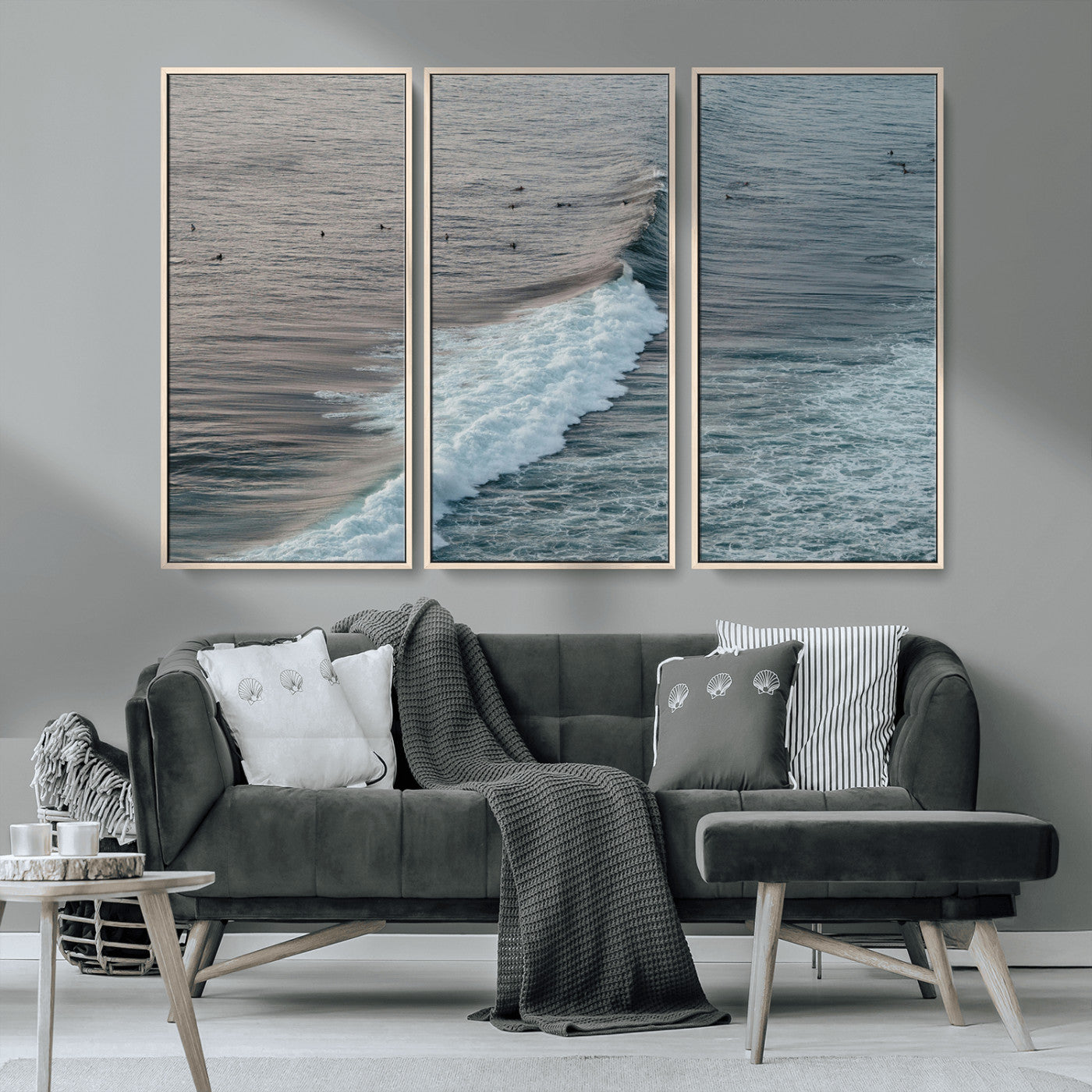23077324-MGV-CV-36X24-Ocean Waves Wall Art Canvas Print, Framed Coastal Serenity Art Picture Print, Surf Aesthetic Perfect Modern Coastal Decor Artwork