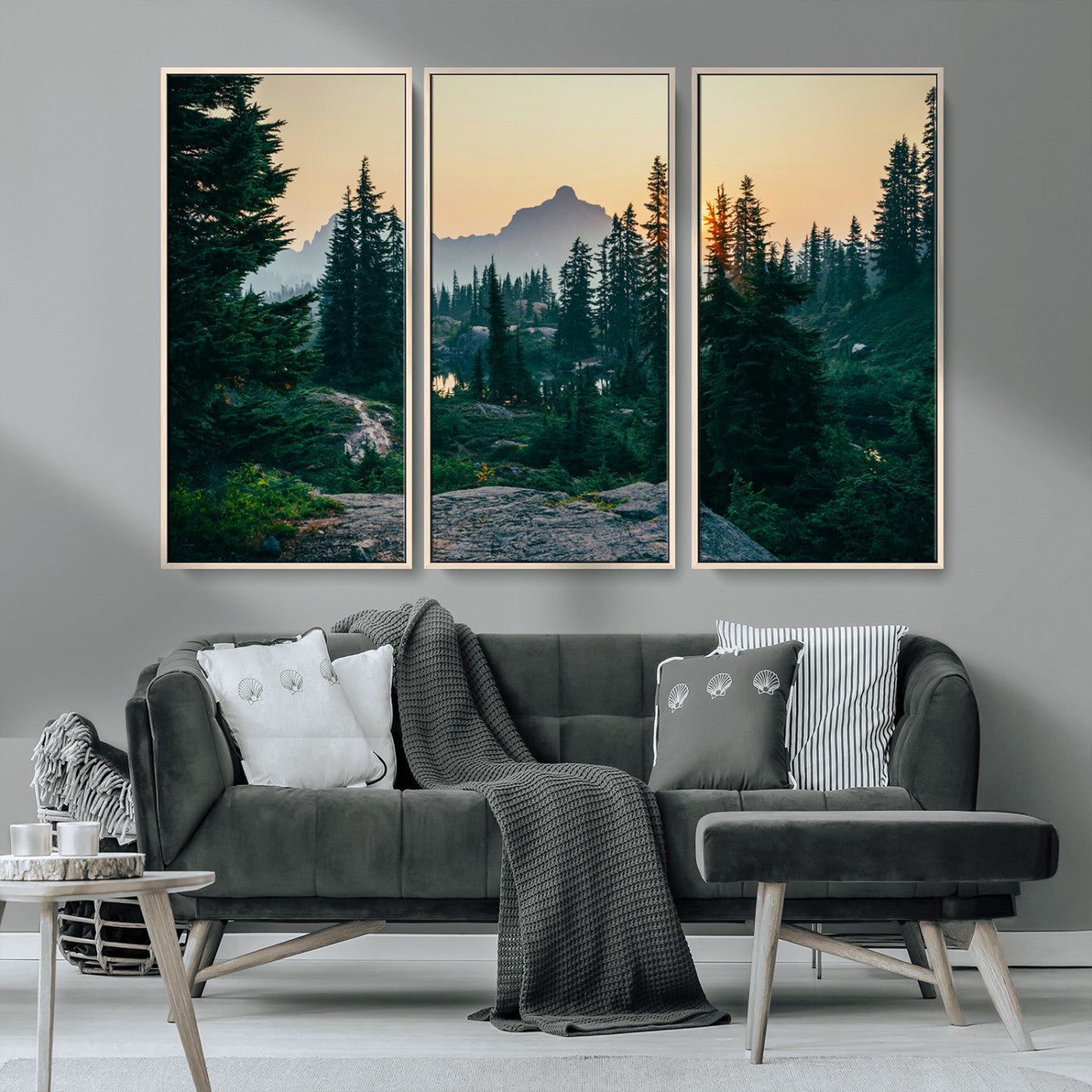 66397982-MGV-CV-36X24-Mountain Landscape Wall Art Canvas Print, Framed Forest Serenity Art Picture Print, Mountain Landscape Perfect Rustic Wilderness