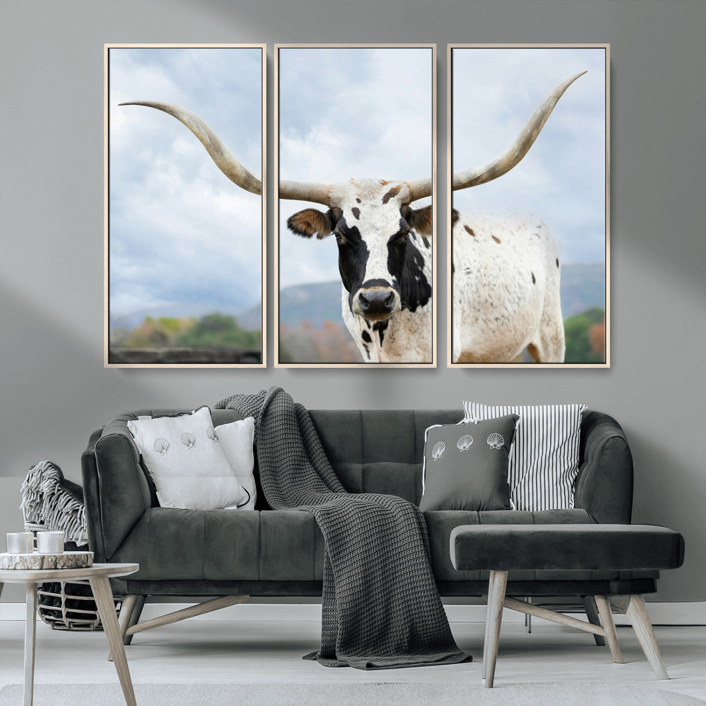 63592811-MGV-CV-36X24-Texas Longhorn Wall Art Canvas Print, Framed Western Rustic Art Picture Print, Farmhouse Decor Perfect Rustic Farmhouse Decor