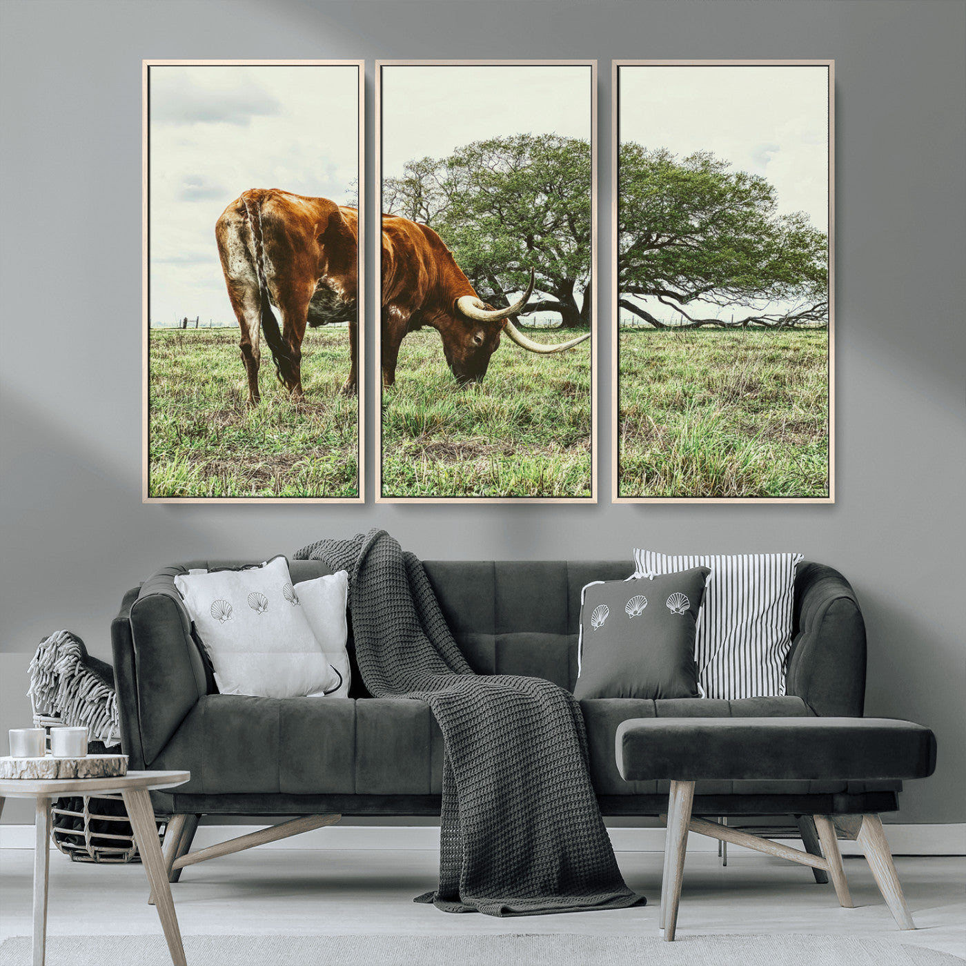 91866234-MGV-CV-36X24-Texas Longhorn Wall Art Canvas Print, Framed Rustic Ranch Art Picture Print, Western Cattle Perfect Rustic Farmhouse Decor Artwork
