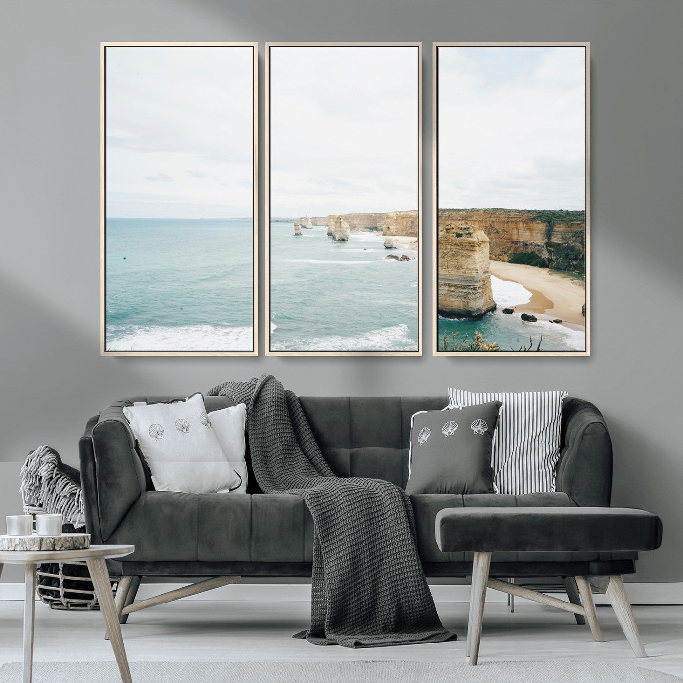 70095633-MGV-CV-36X24-Twelve Apostles Wall Art Canvas Print, Framed Coastal Cliffs Art Picture Print, Rugged Rock Formations Perfect Minimalist Coastal