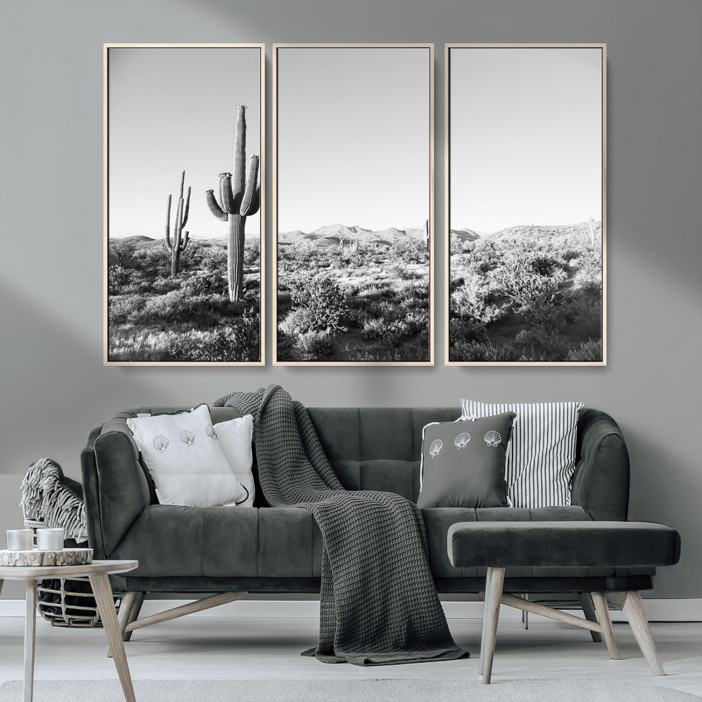 85205054-MGV-CV-36X24-Saguaro Cactus Wall Art Canvas Print, Framed Monochrome Landscape Art Picture Print, Scenic Arizona View Perfect Minimalist
