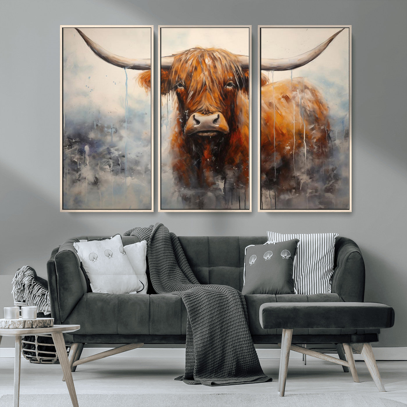 X61001-MGV-CV-36X24-Scottish Highland Wall Art Canvas Print, Framed Longhorn Art Picture Print, Western Cow Perfect Farmhouse Decor Artwork