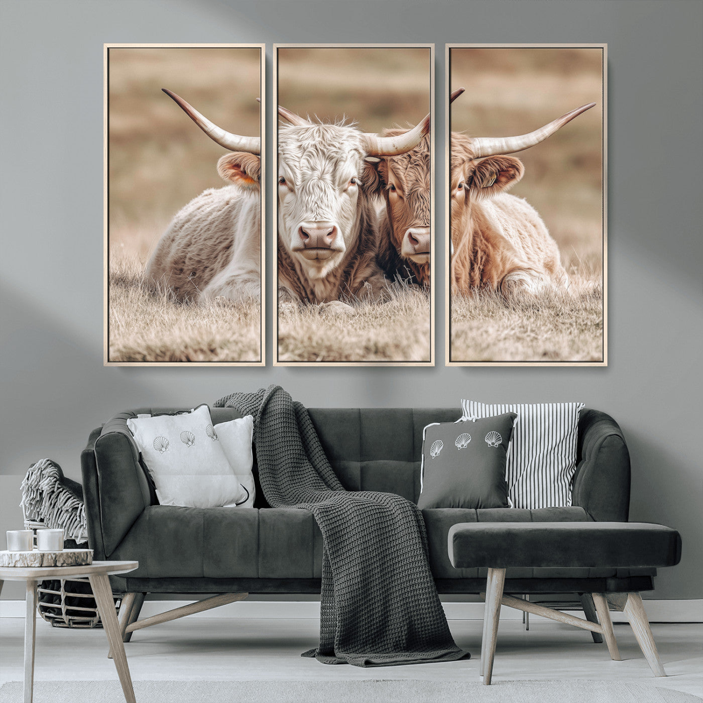 38651722-MGV-CV-36X24-Cow Wall Art – Rustic Longhorn Pair Canvas Print, Western Farmhouse Animal Painting, Country Ranch Decor for Living Room, Bedroom,