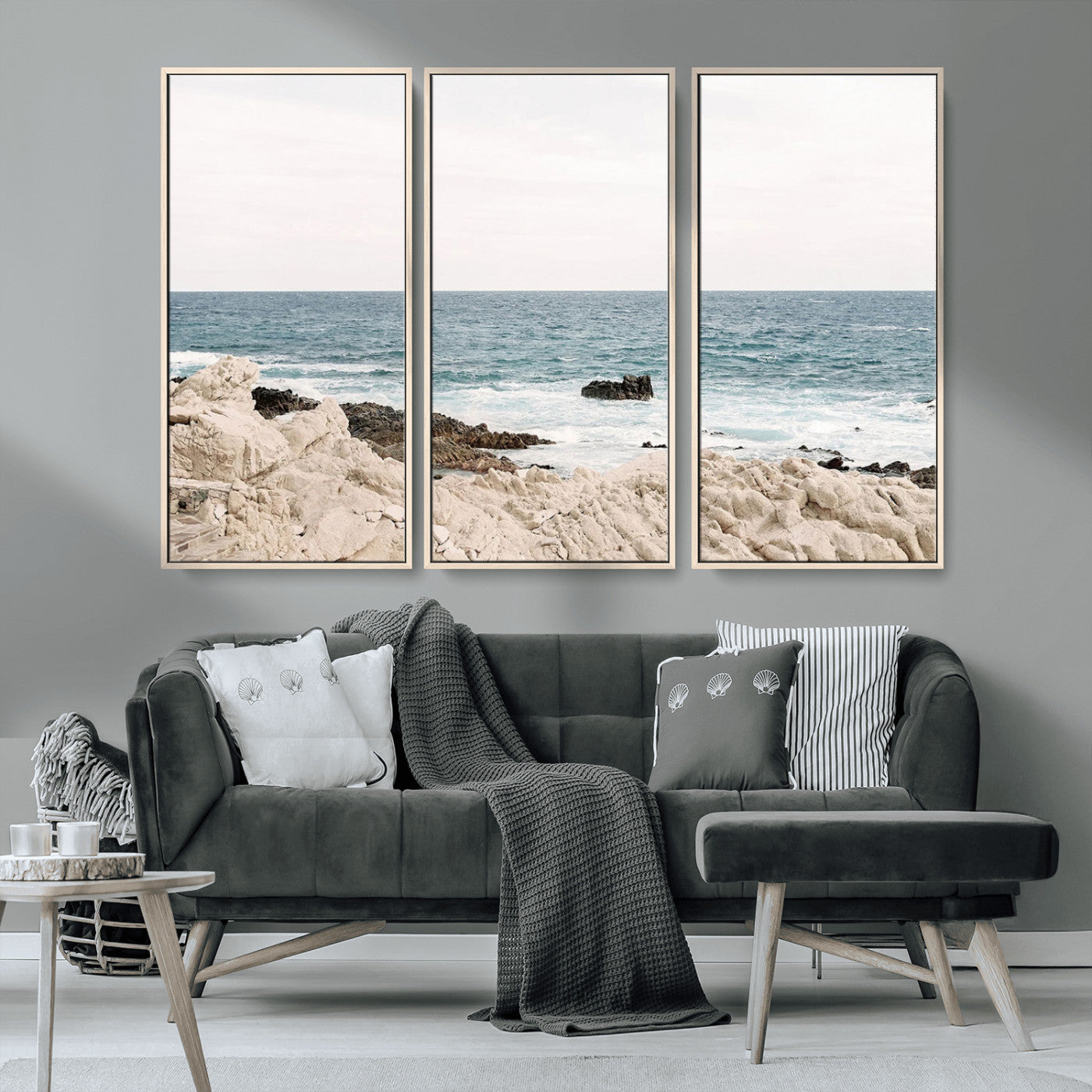 25481980-MGV-CV-36X24-Ocean Coastal Wall Art – Rocky Shoreline and Waves Canvas Print, Serene Beach Landscape Decor for Living Room, Bedroom, or Office