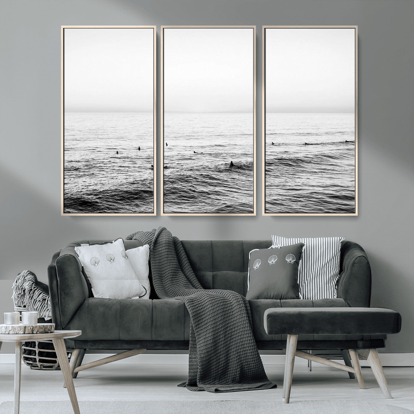 47208268-MGV-CV-36X24-Surfer Ocean Wall Art – Black and White Coastal Canvas Print, Minimalist Surfing Seascape Decor for Living Room, Bedroom, or Beach