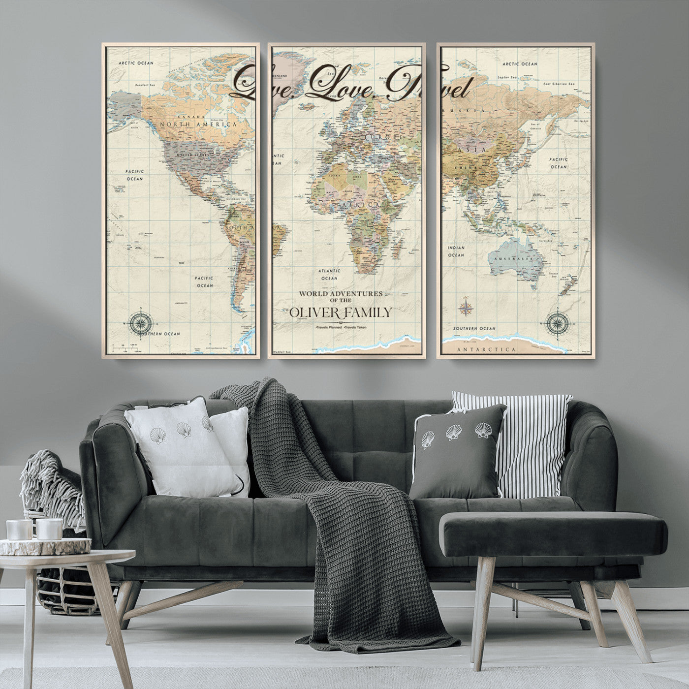19479008-MGV-FC-48X32-3P_Natural-Live Love Travel Wall Art – Detailed World Map Canvas Print, Adventure Decor for Living Room, Office or Bedroom, Travel Gift for