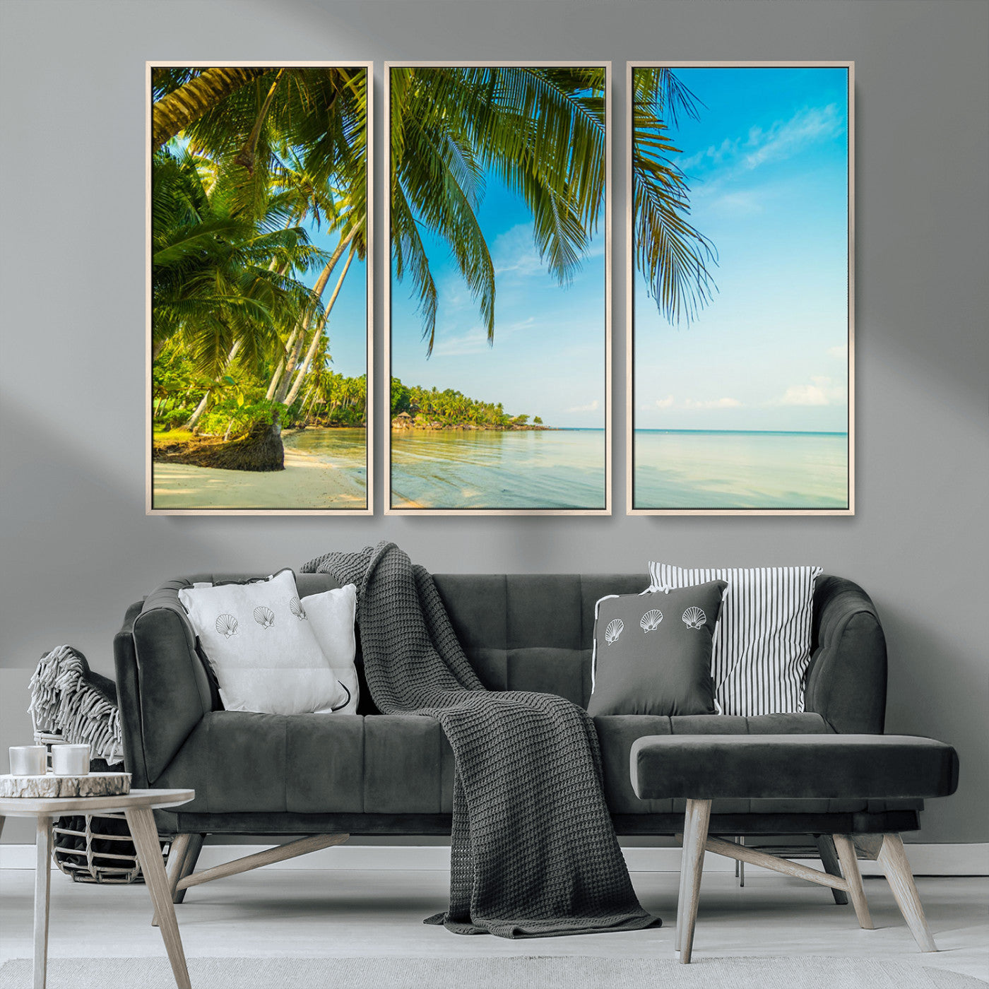 65056721-MGV-CV-36X24-Tropical Beach Wall Art – Palm Tree Coastal Photography Print, Relaxing Ocean Paradise Landscape, Island Seascape Home or Office
