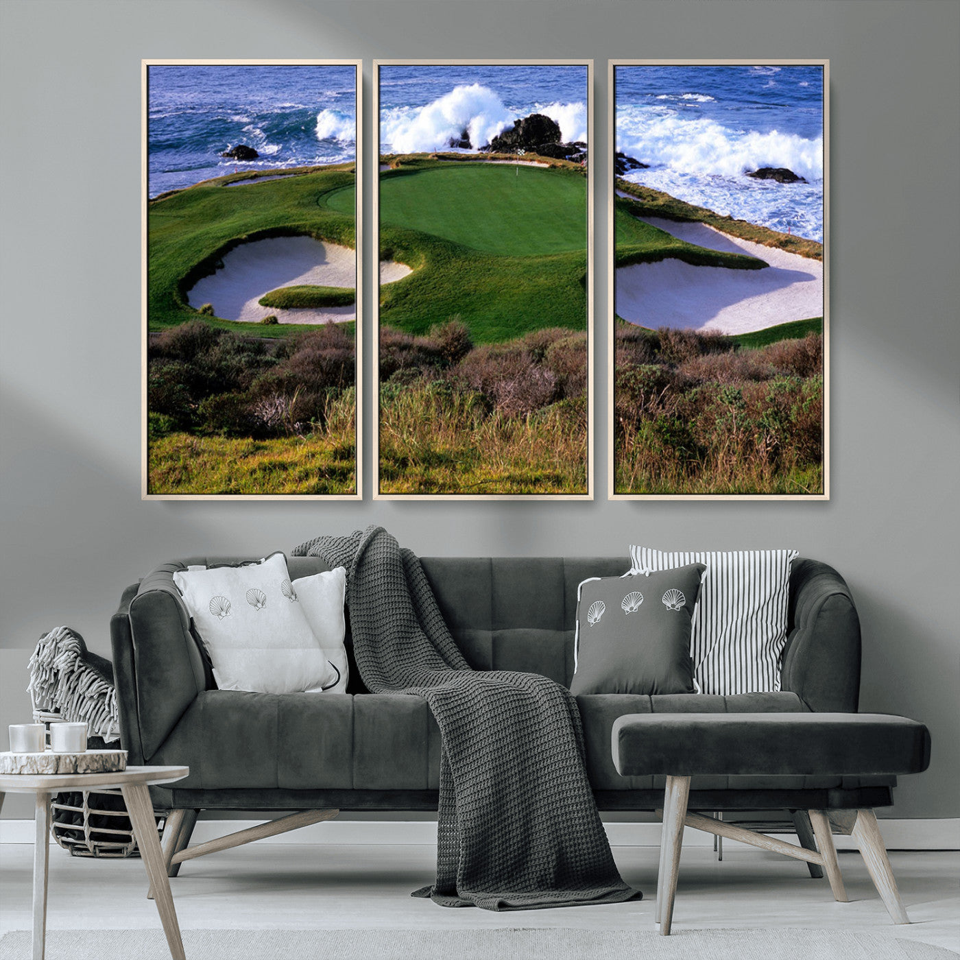 22776914-MGV-CV-36X24-Golf Course Wall Art – Oceanfront Green Canvas Print, Coastal Pebble Beach Photography Sports Decor for Living Room, Office, Man