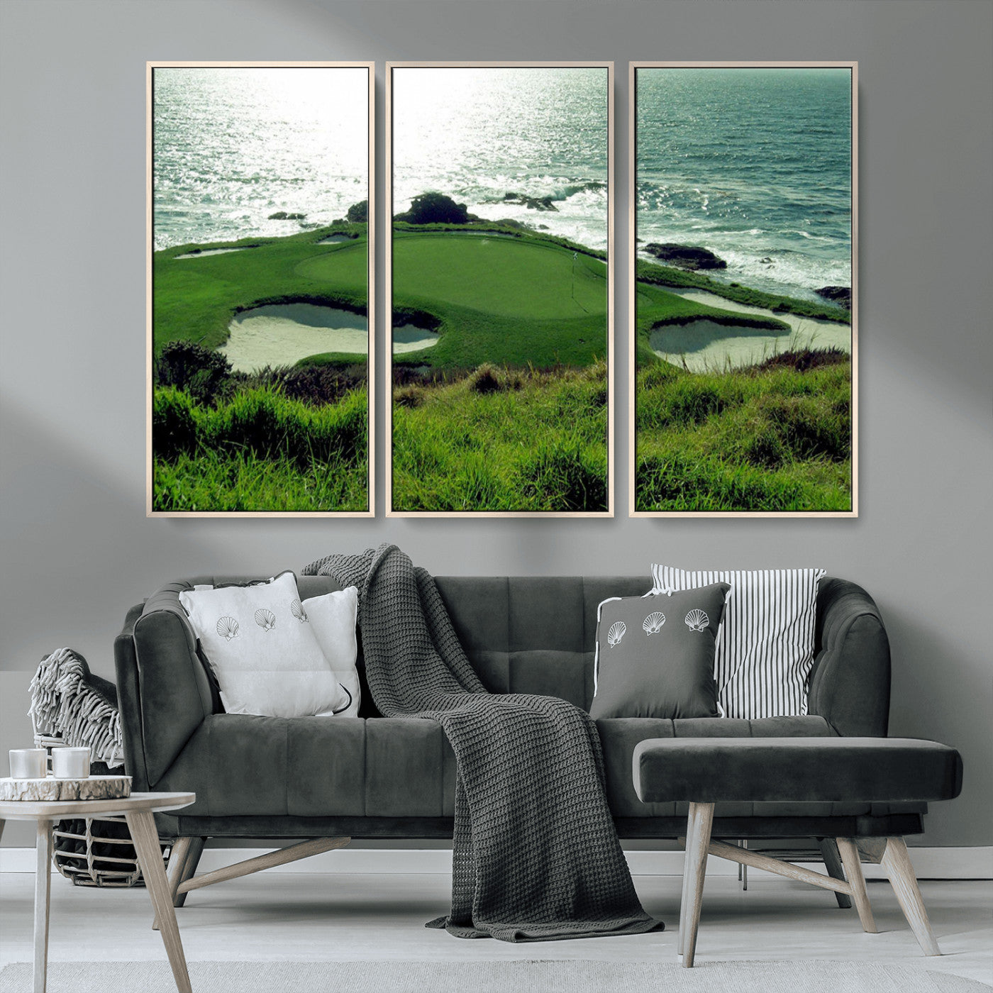 48473947-MGV-CV-36X24-Ocean Golf Course Wall Art – Panoramic Green Fairway Canvas Print, Coastal Golf Landscape Photography Sports Decor for Office, Man
