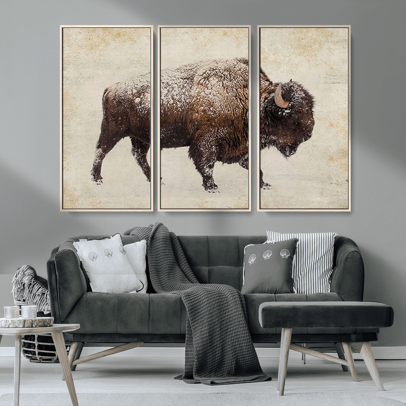 54810031-MGV-CV-36X24-Western Wall Art – Snow Covered Bison Canvas Print, Rustic Wildlife Photography Decor for Bedroom, Living Room, Office, Lodge,