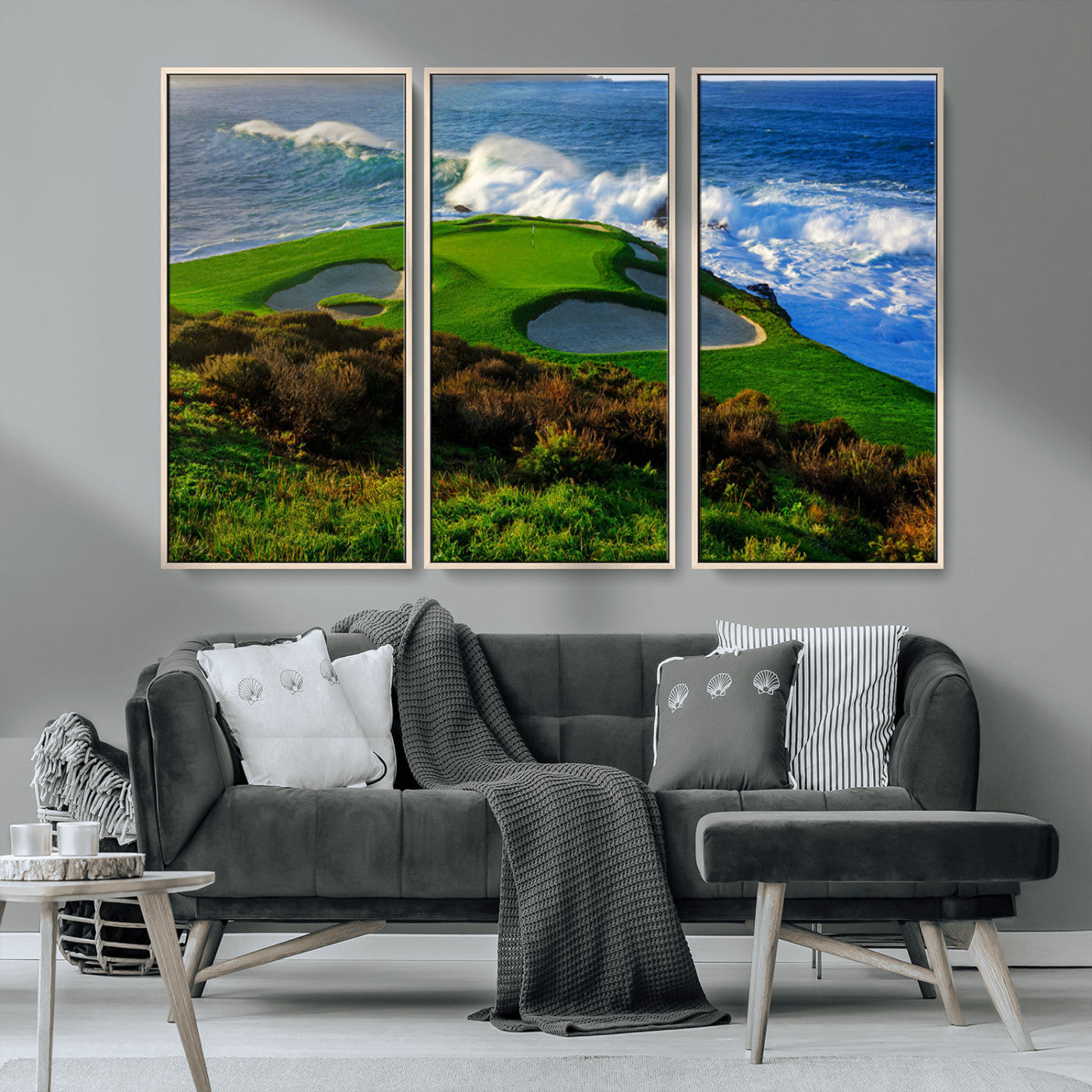 13644055-MGV-CV-36X24-Golf Wall Art – Oceanfront Green Canvas Print, Scenic Coastal Course Photography Decor for Bedroom, Living Room, Office, Sports