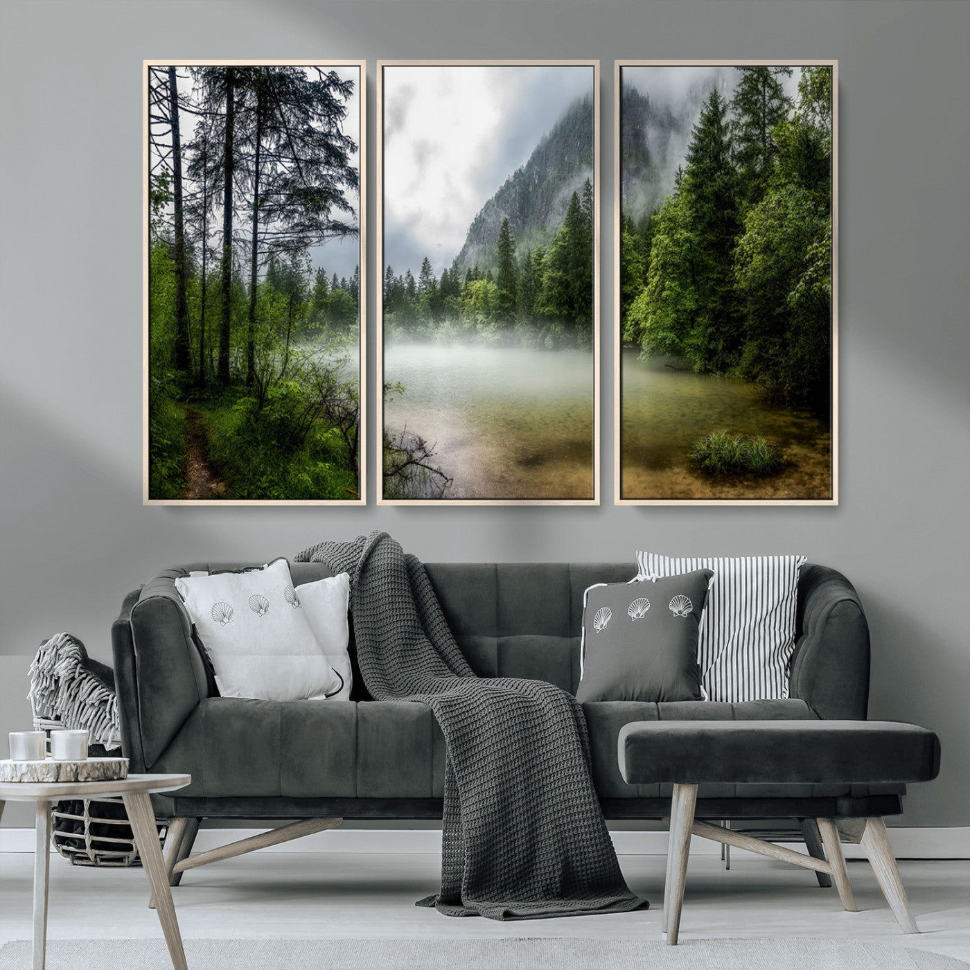 93123937-MGV-CV-36X24-Landscape Wall Art – Misty Mountain Lake Canvas Print, Tranquil Forest and Waterfall Photography Decor for Bedroom, Living Room,