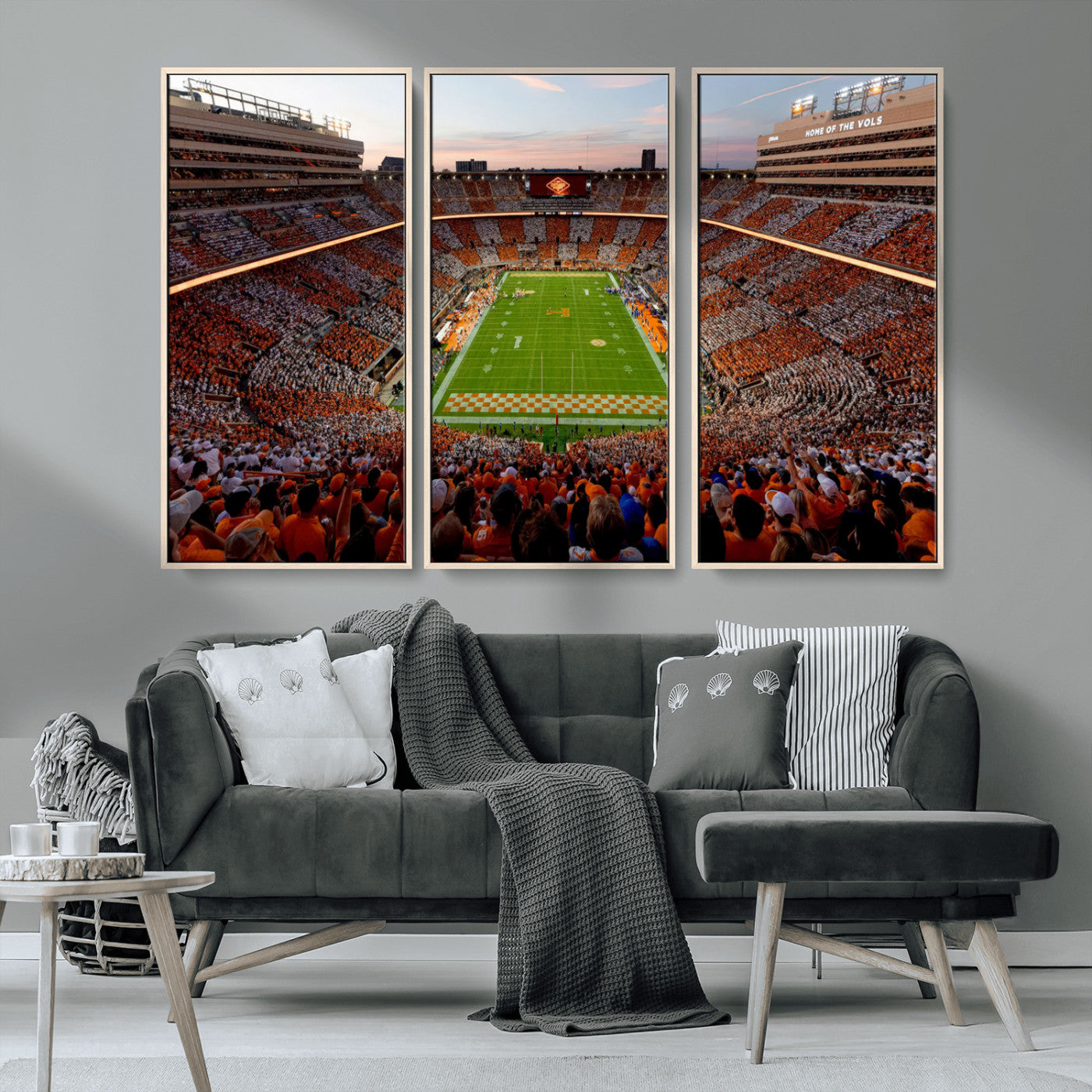 37160229-MGV-FC-48X32-3P_Natural-Tennessee Volunteers Wall Art – Neyland Stadium Sunset Checkerboard Game Canvas Print, Vols Football Panorama Sports Decor