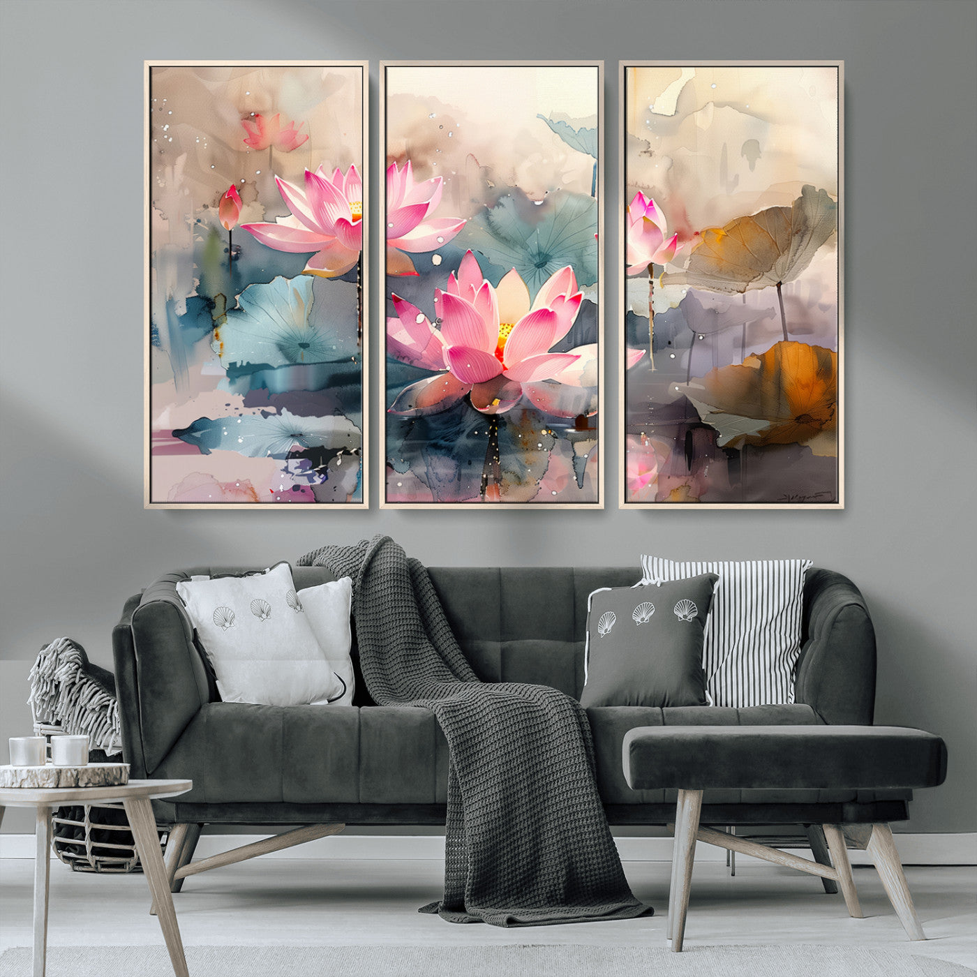 18414-MGV-CV-36X24-Pink Lotus Wall Art Canvas Print, Framed Water Lily Art Picture Print, Dreamy Floral Perfect Dreamy Botanical Decor Artwork