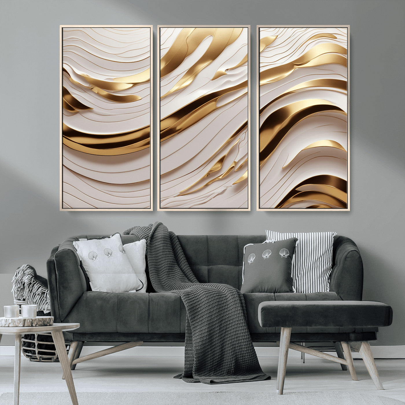 41237-MGV-CV-36X24-Gold Waves Wall Art Canvas Print, Framed Elegant Flow Art Picture Print, Luxury Layers Perfect Minimal Luxe Decor Artwork