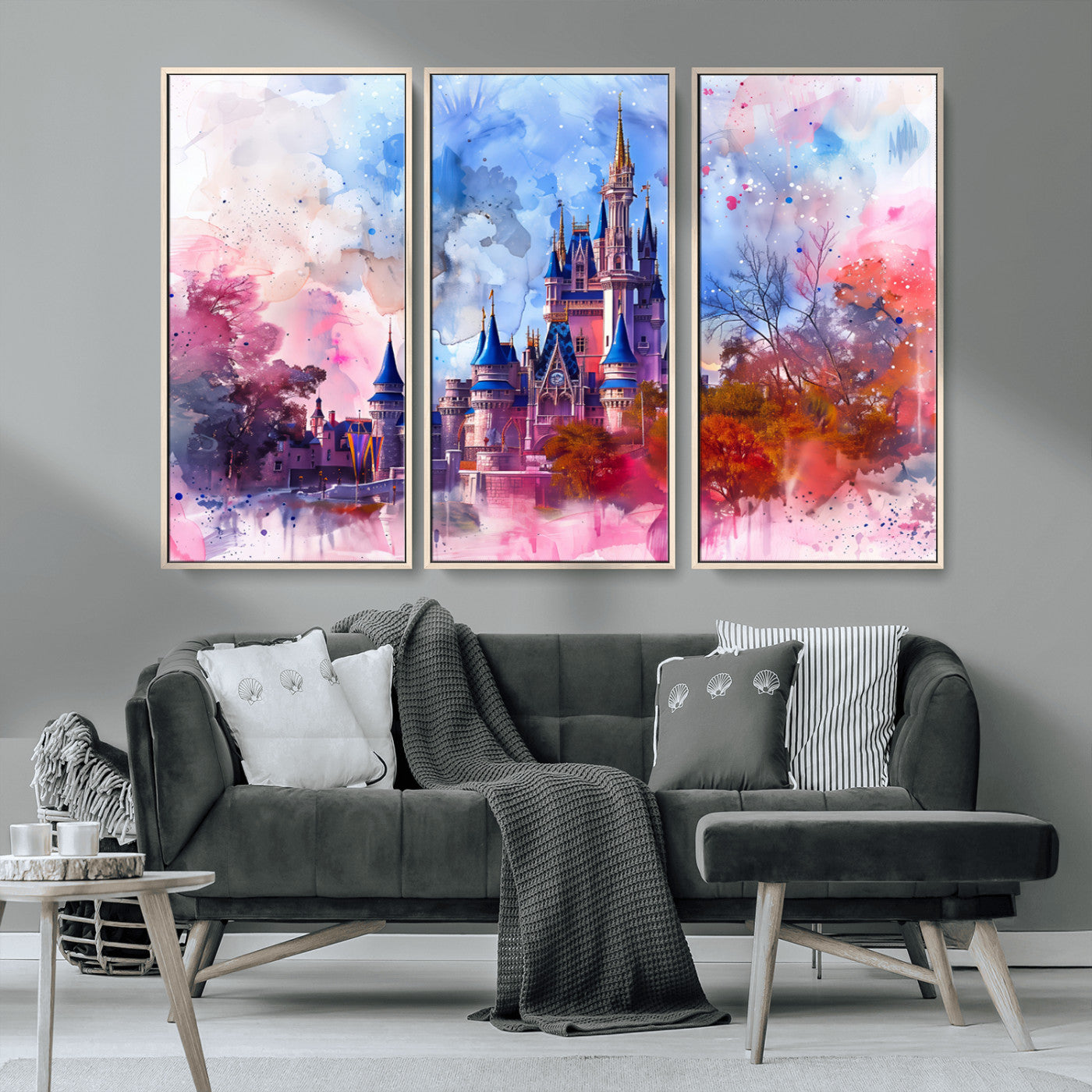 15129-MGV-CV-36X24-Disney Castle Wall Art Canvas Print, Framed Cinderella Palace Art Picture Print, Fantasy Kingdom Perfect Whimsical Fairytale Decor