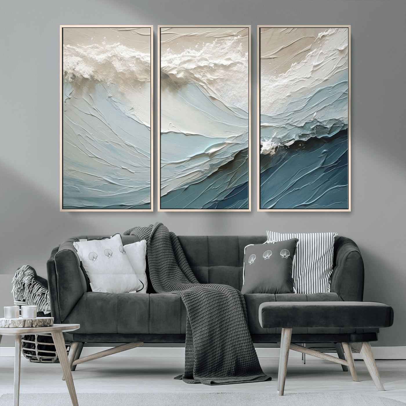 53646-MGV-CV-36X24-Ocean Wave Wall Art Canvas Print, Framed Textured Seascape Art Picture Print, Modern Ocean Perfect Minimal Coastal 2/2 Decor