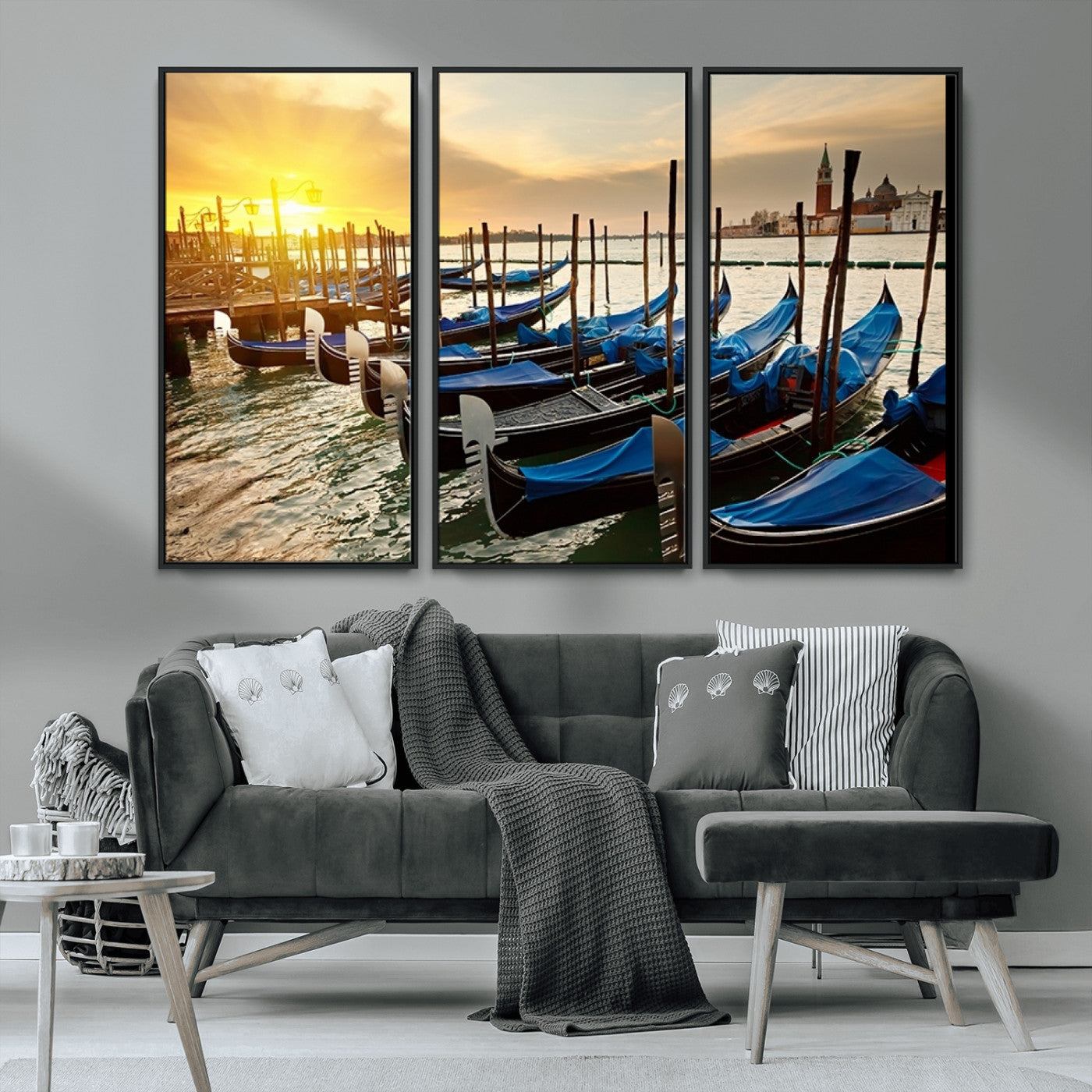 25872-MGV-CV-36X24-Venetian Gondola Dock Wall Art – Serene Sunset Canal Canvas Print, Tranquil Water Travel Decor for Office, Living Room, or Man