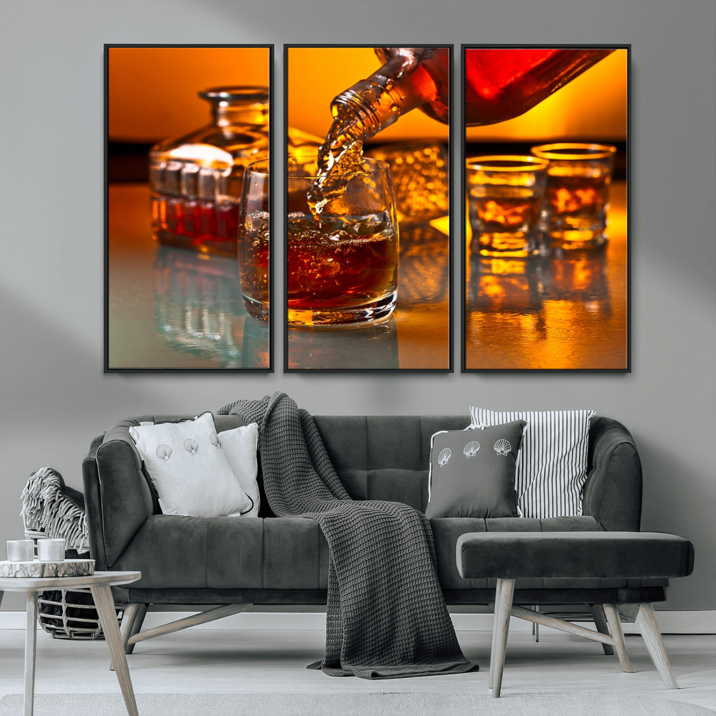 18250-MGV-FC-48X32-3P_Black-Whiskey Pour Wall Art – Captivating Whiskey Splash Canvas Print, Elegant Bar or Home Lounge Decor for Office, Man Cave or Living