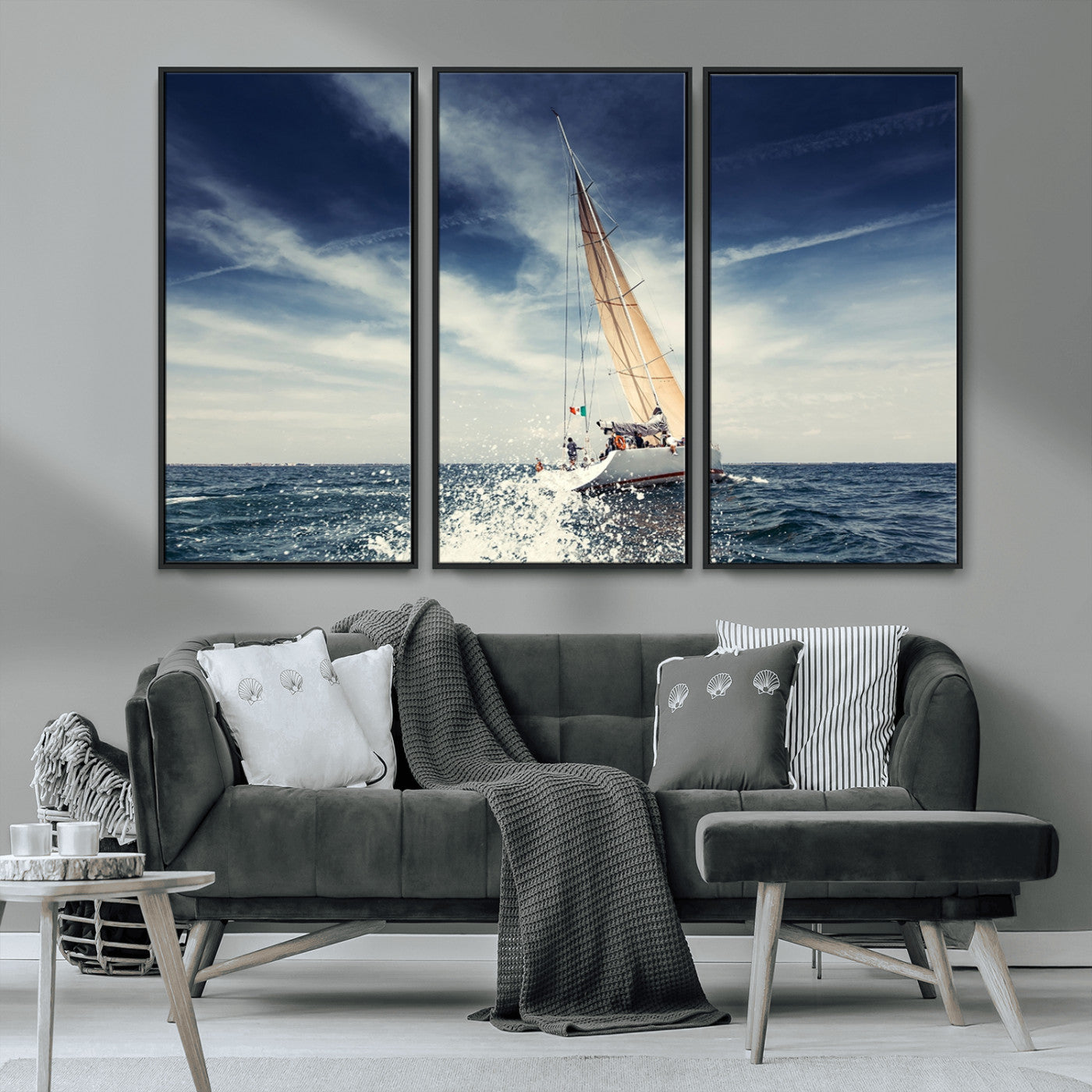 75430-MGV-CV-36X24-Sailing Boat Wall Art – Dynamic Ocean Yacht Canvas Print, Nautical Decor for Living Room, Office, Beach House or Cabin