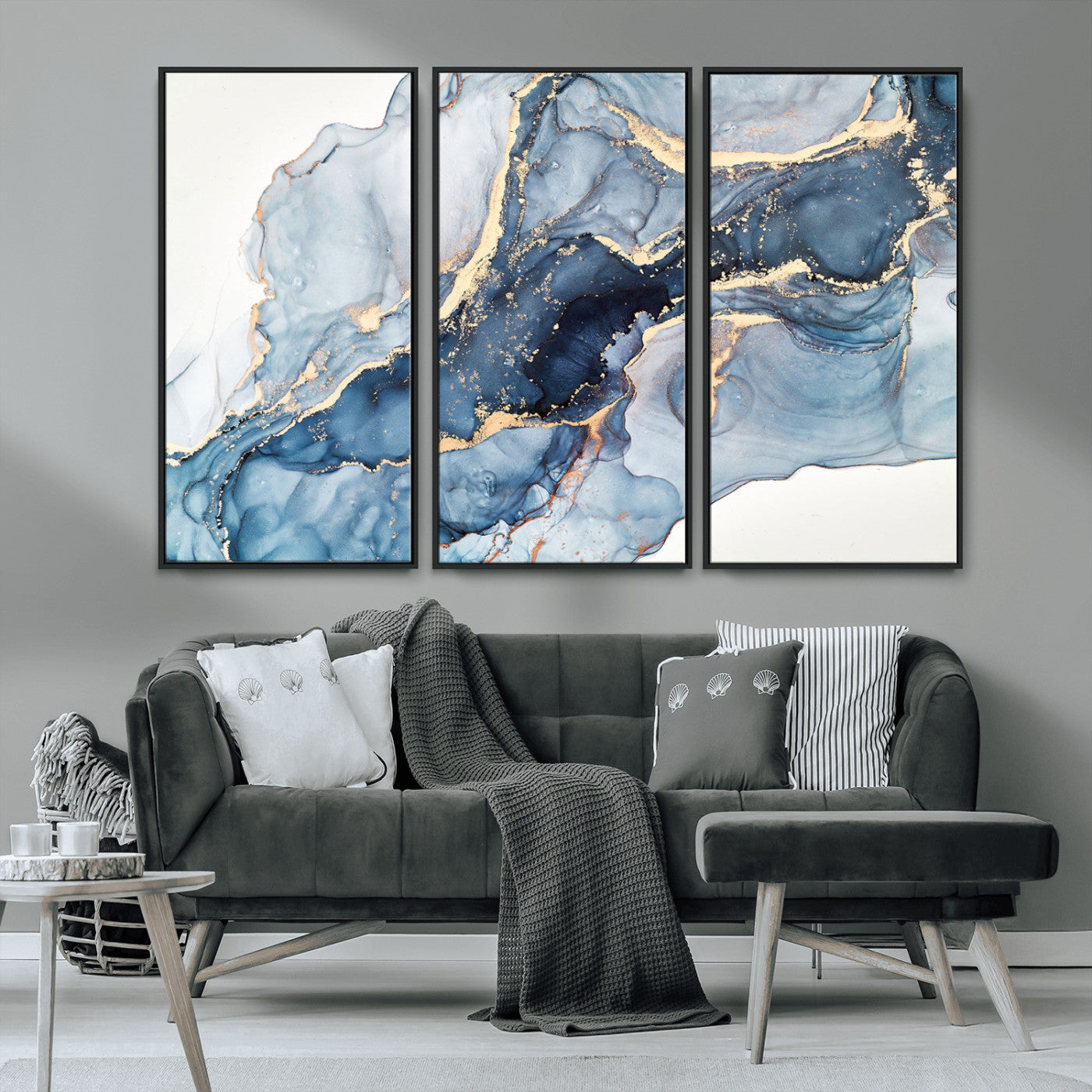 33782-MGV-CV-36X24-Abstract Marble Wall Art – Blue & Gold Fluid Painting Canvas Print, Modern Home Decor for Living Room, Bedroom or Office