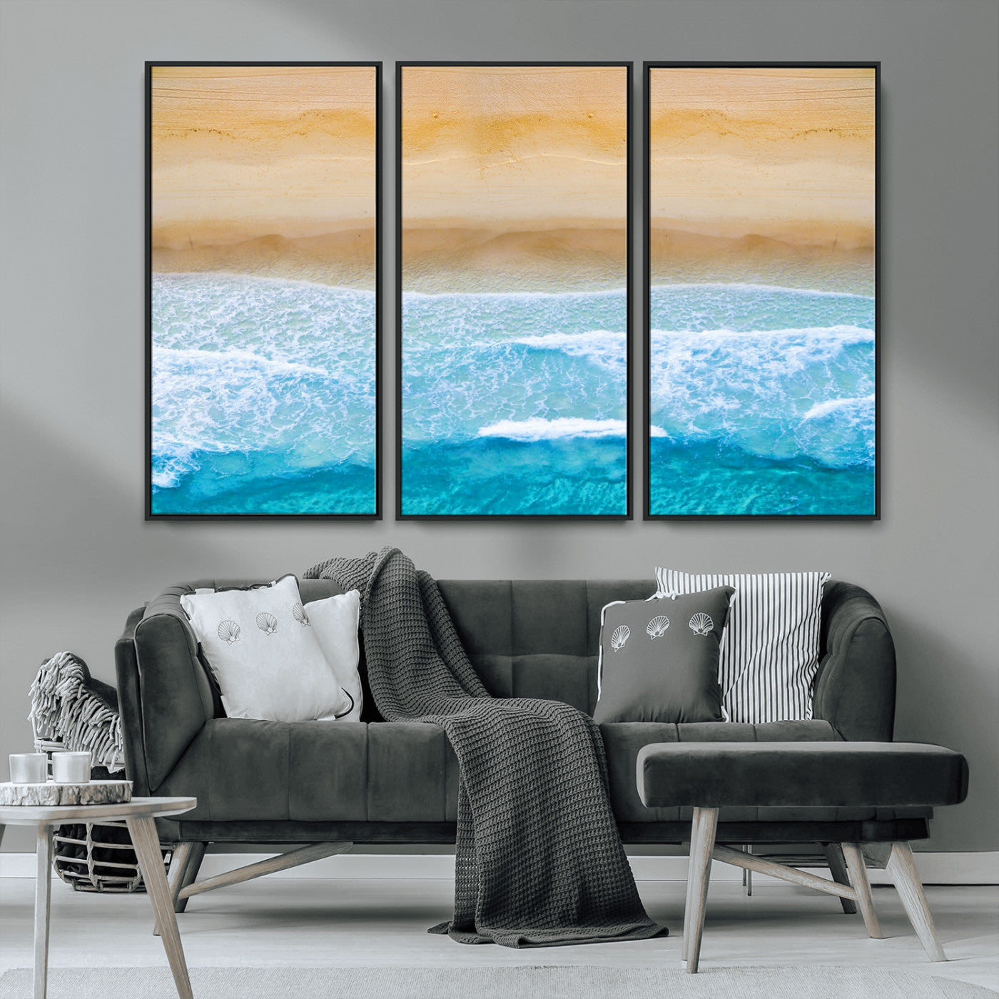 43046-MGV-CV-36X24-Aerial Beach Wall Art – Serene Ocean Waves & Sandy Shore Canvas Print, Coastal Home Decor for Living Room, Bedroom or Office
