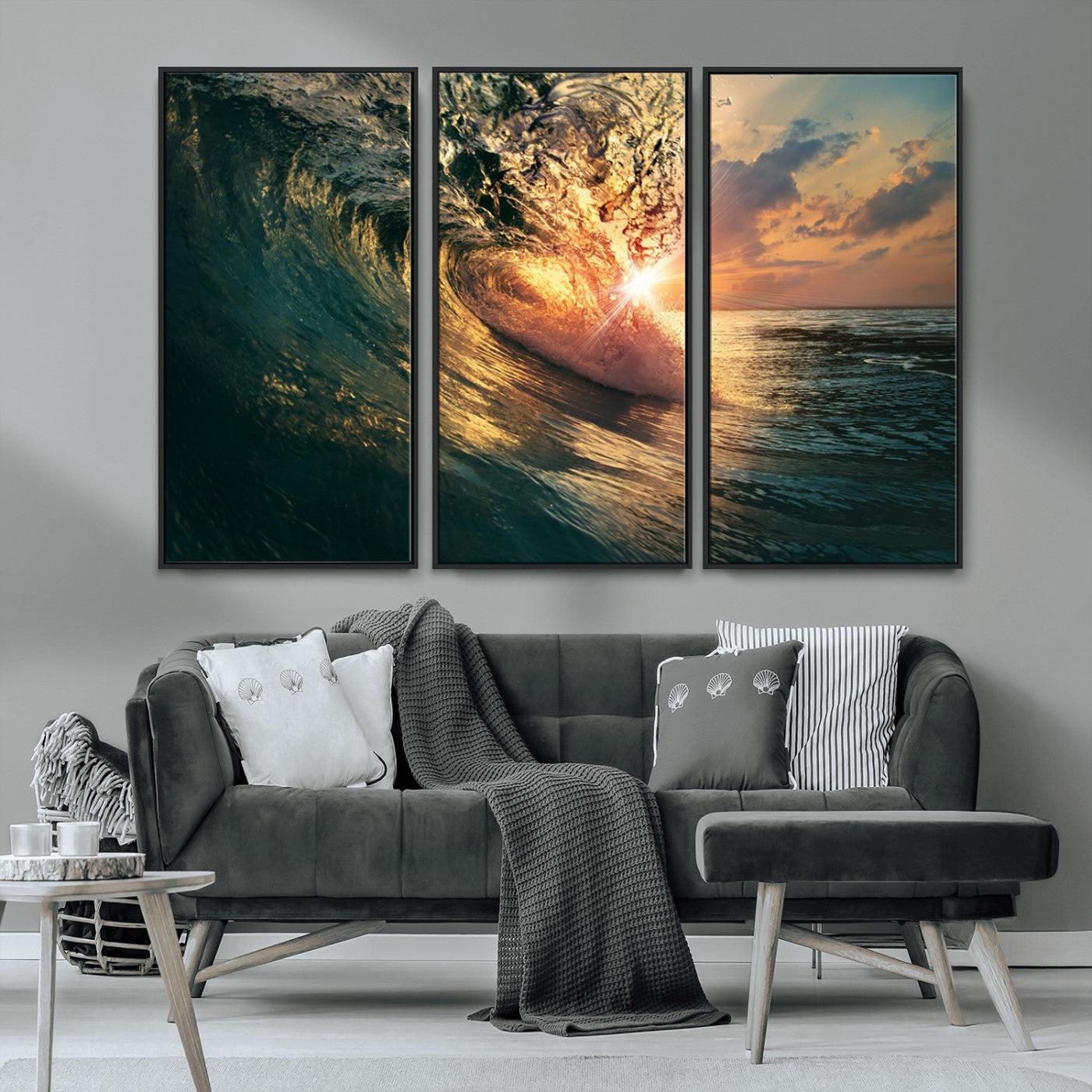 55359-MGV-CV-36X24-Radiant Ocean Wave Wall Art – Panoramic Surf Canvas Print, Vibrant Sunset Beach Decor for Home, Office or Man Cave