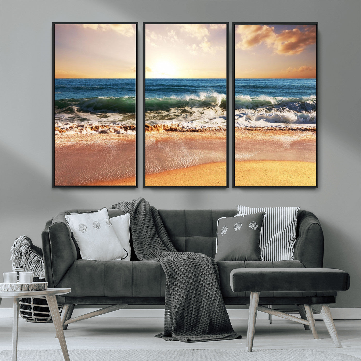 79005-MGV-CV-36X24-Golden Sunrise Ocean Waves Wall Art – Panoramic Seashore Canvas Print, Calming Coastal Decor for Home, Office or Relaxation Space