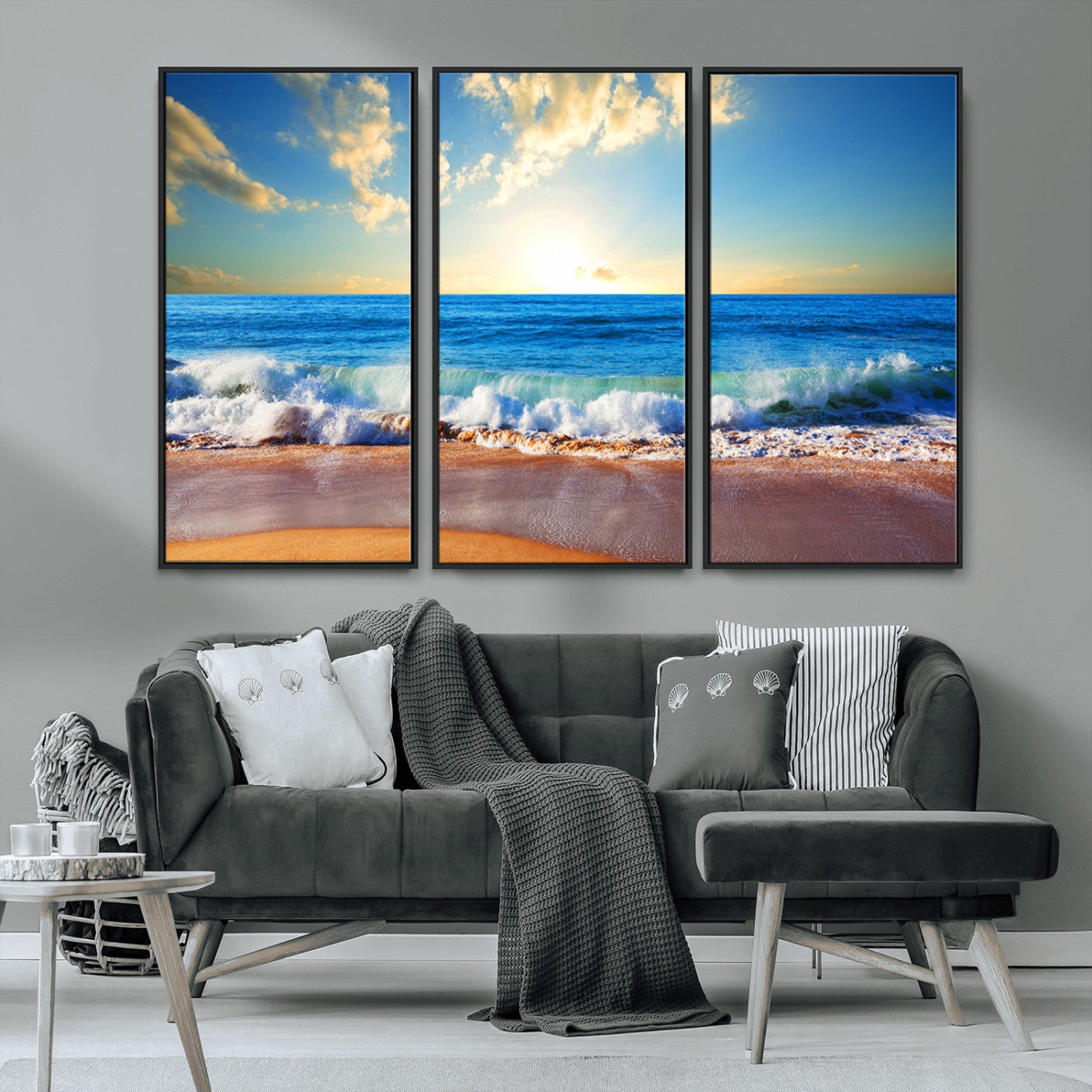50522-MGV-CV-36X24-Ocean Sunrise Wall Art – Peaceful Beach Waves and Golden Horizon Canvas Print, Coastal Seascape Decor for Home or Office