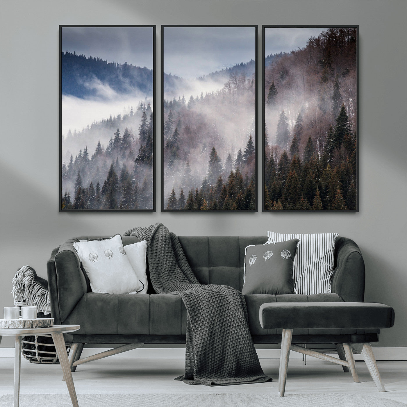 18459-MGV-CV-36X24-Misty Pine Forest Wall Art – Serene Mountain Landscape Canvas Print, Tranquil Nature Artwork for Living Room, Bedroom, Cabin or