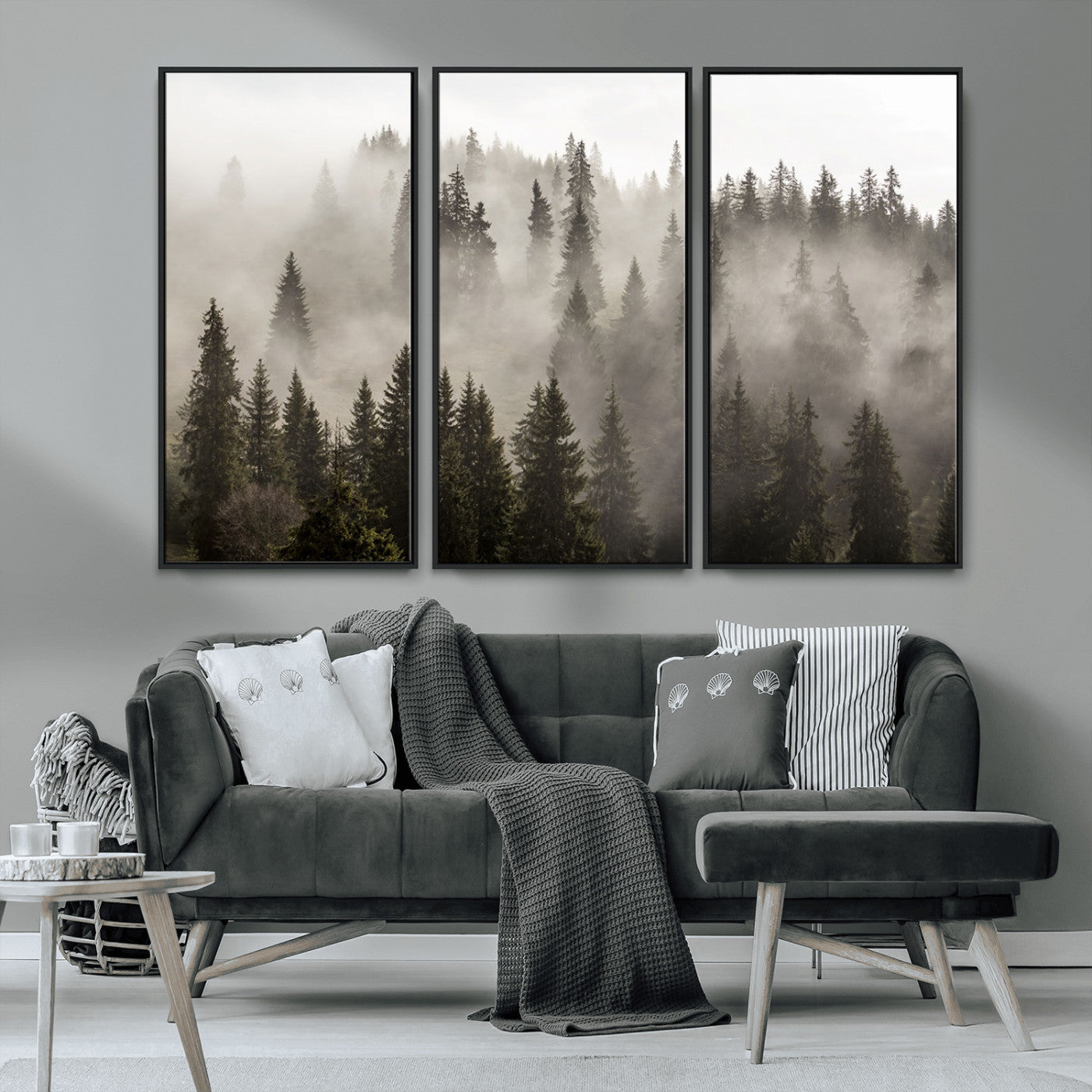 62862-MGV-CV-36X24-Misty Forest Wall Art – Tranquil Pine Tree Canvas Print with Mountain Fog, Nature Landscape Artwork for Living Room, Bedroom, or