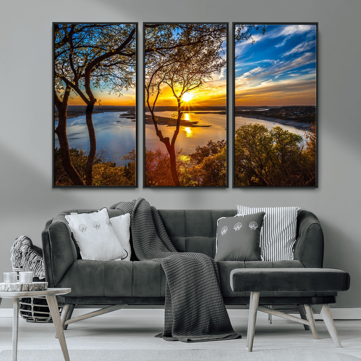66839-MGV-CV-36X24-Lake Sunset Wall Art – Golden Hour Canvas Print with Trees and Water Reflection, Scenic Landscape Photography for Living Room,