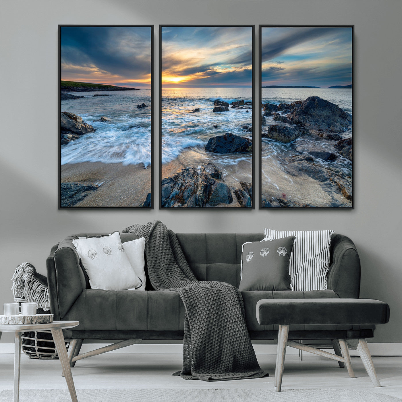 17902-MGV-CV-36X24-Rocky Shore Ocean Sunset Wall Art – Coastal Seascape Canvas Print, Nature Beach Decor for Living Room or Office