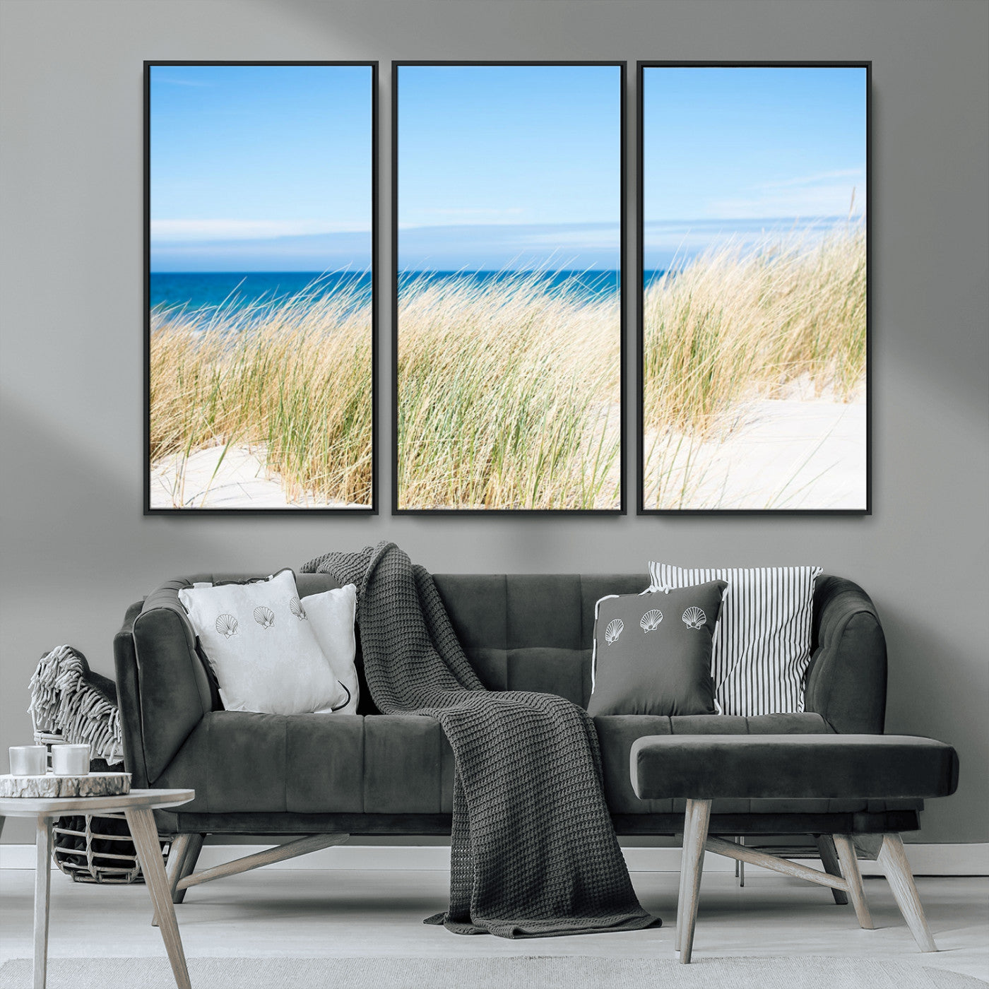 96913-MGV-CV-36X24-Coastal Dunes Wall Art – Serene Beach Grass and Blue Ocean Canvas Print, Relaxing Seaside Nature Decor for Living Room, Bedroom or