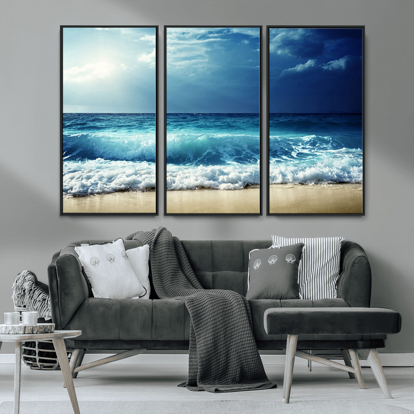 84116-MGV-CV-36X24-Ocean Wave Wall Art – Blue Sea and Beach Canvas Print, Coastal Seascape Photography Artwork for Living Room, Bedroom, or Office