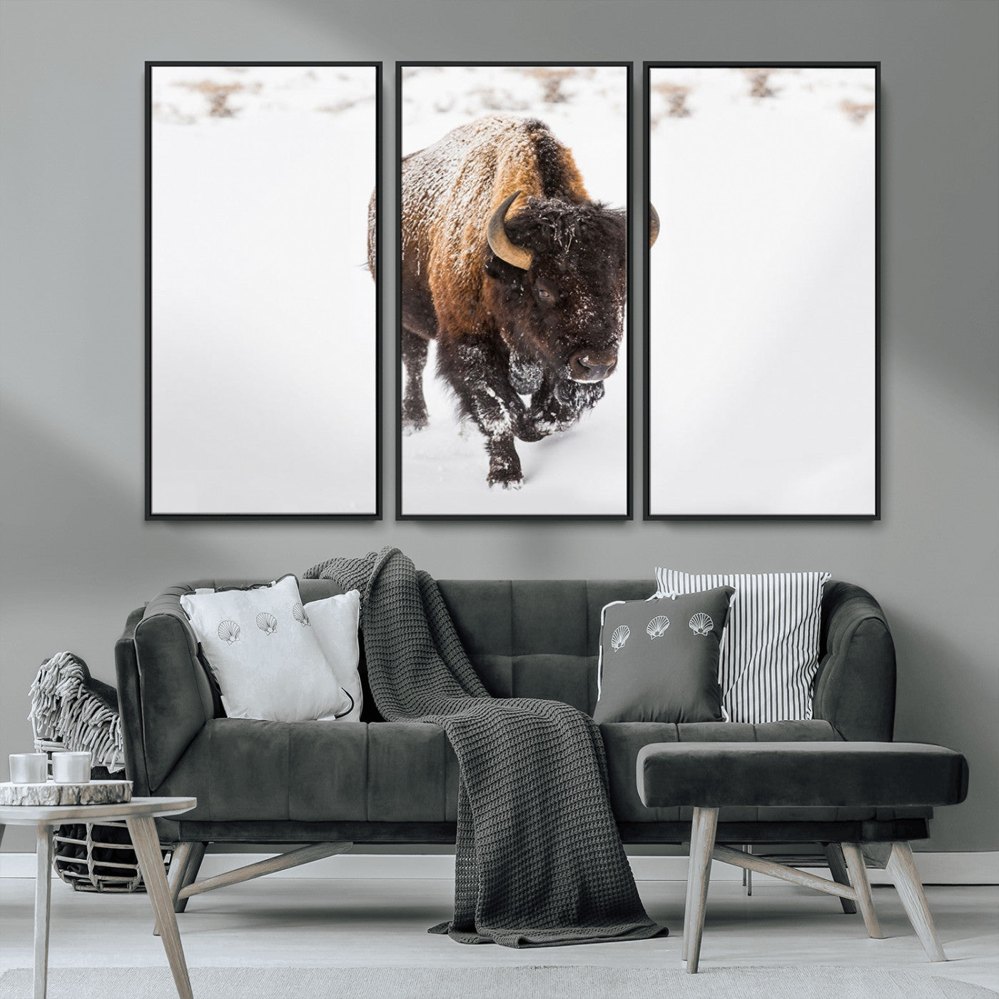 19889-MGV-CV-36X24-Snow Bison Wall Art – Majestic Buffalo Winter Landscape Canvas Print, Rustic Wildlife Photography Decor for Cabin, Lodge, Living