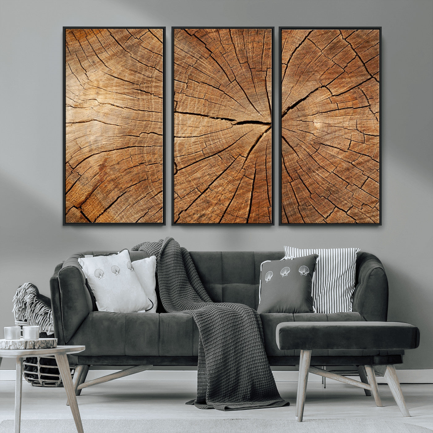 61710-MGV-CV-36X24-Tree Rings Wall Art – Rustic Wood Grain Canvas Print of Tree Trunk Cross Section, Nature Inspired Decor for Cabin, Office, Living