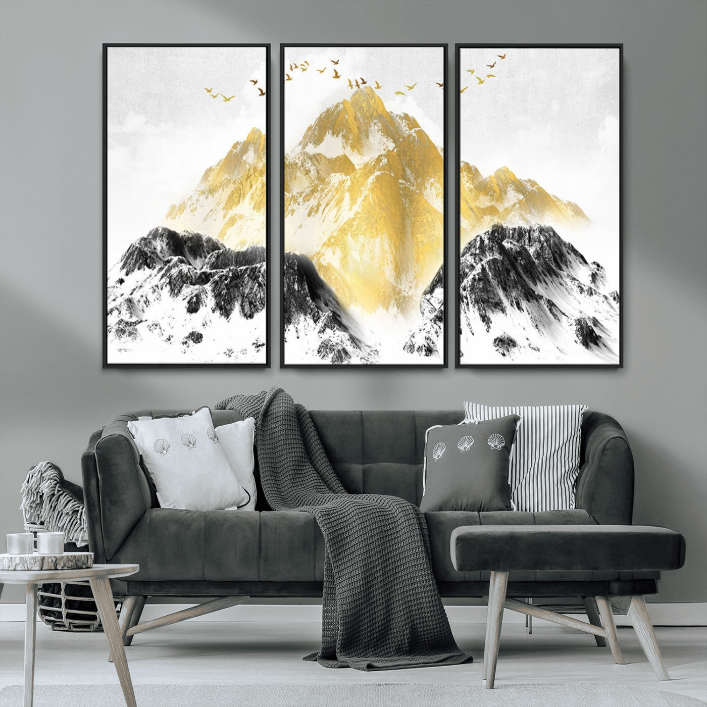 37733-MGV-CV-36X24-Golden Mountain Wall Art – Modern Abstract Landscape Canvas Print with Birds, Luxury Nature Decor for Living Room, Bedroom, or
