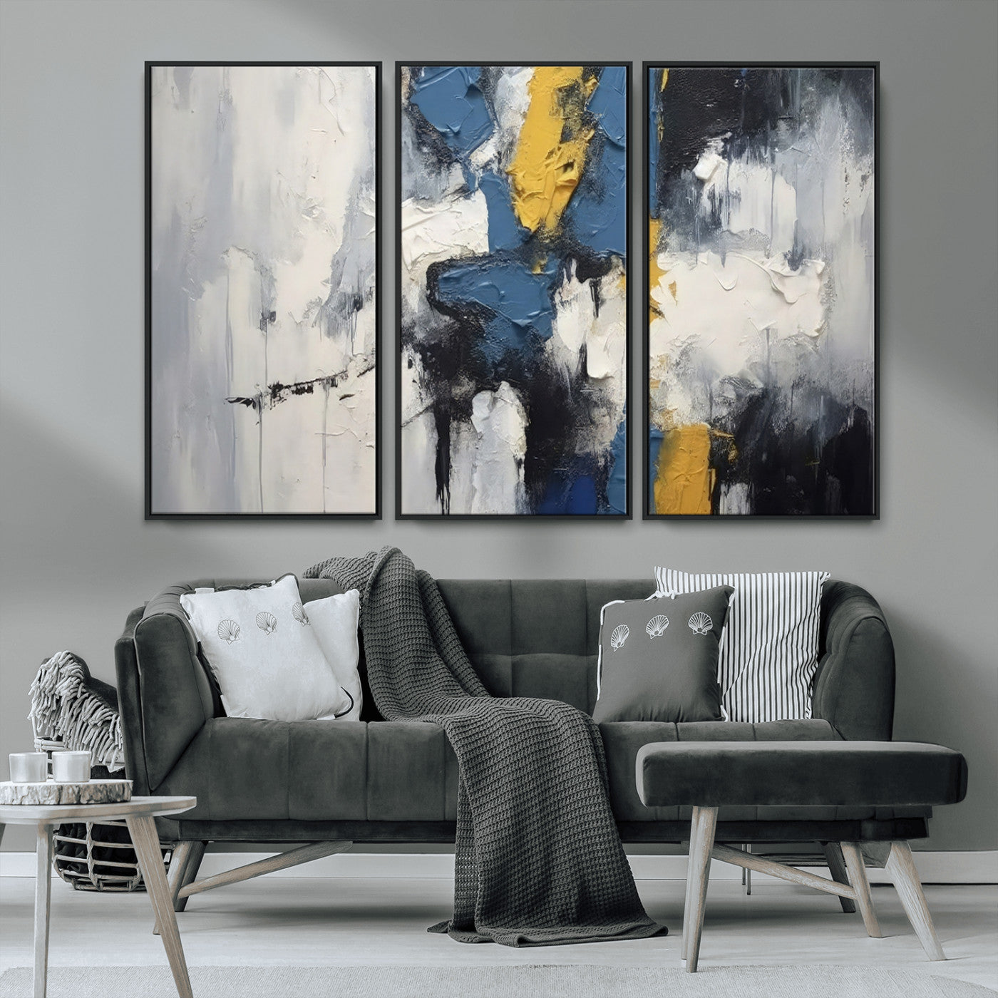 63850-MGV-FC-48X32-3P_Black-Abstract Blue and Yellow Wall Art – Modern Textured Canvas Painting, Bold Contemporary Artwork for Living Room, Bedroom or Office