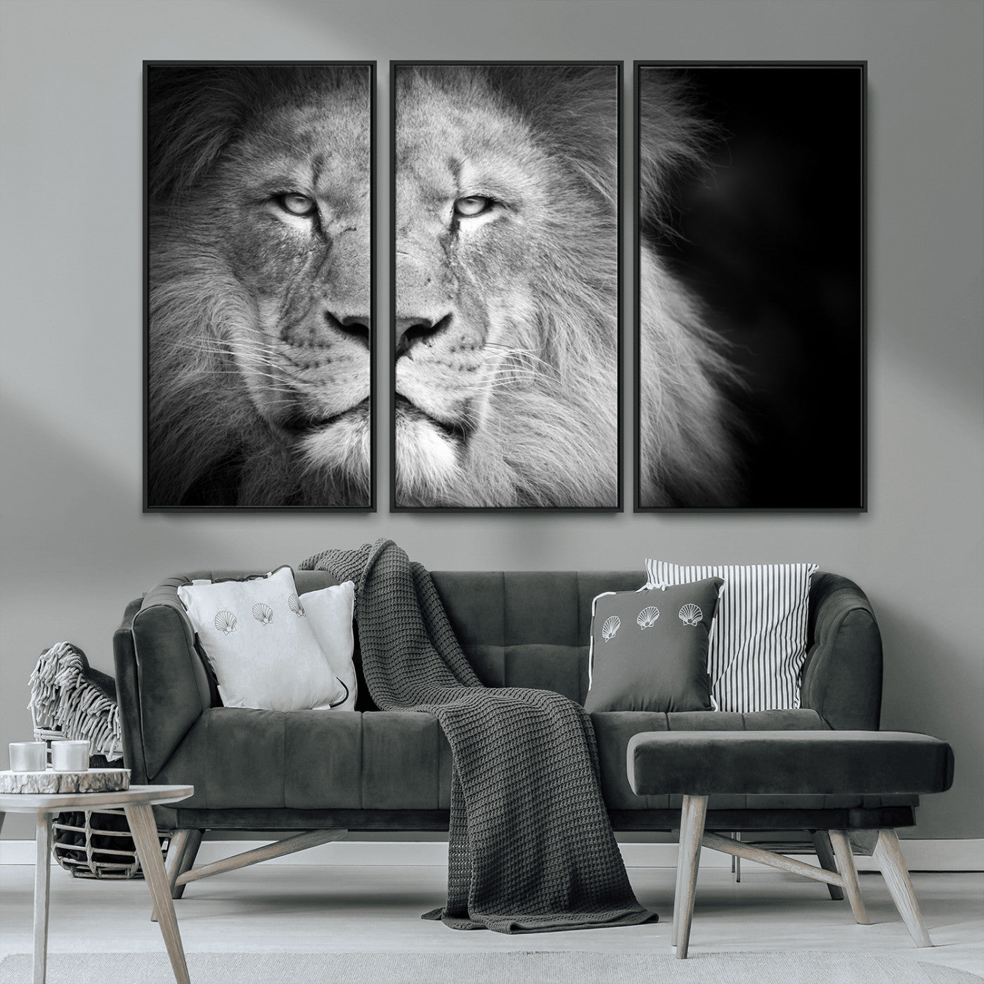 94453-MGV-FC-48X32-3P_Black-Lion Portrait Wall Art – Black and White King of the Jungle Canvas Print, Safari Wildlife Decor for Office, Bedroom, or Living