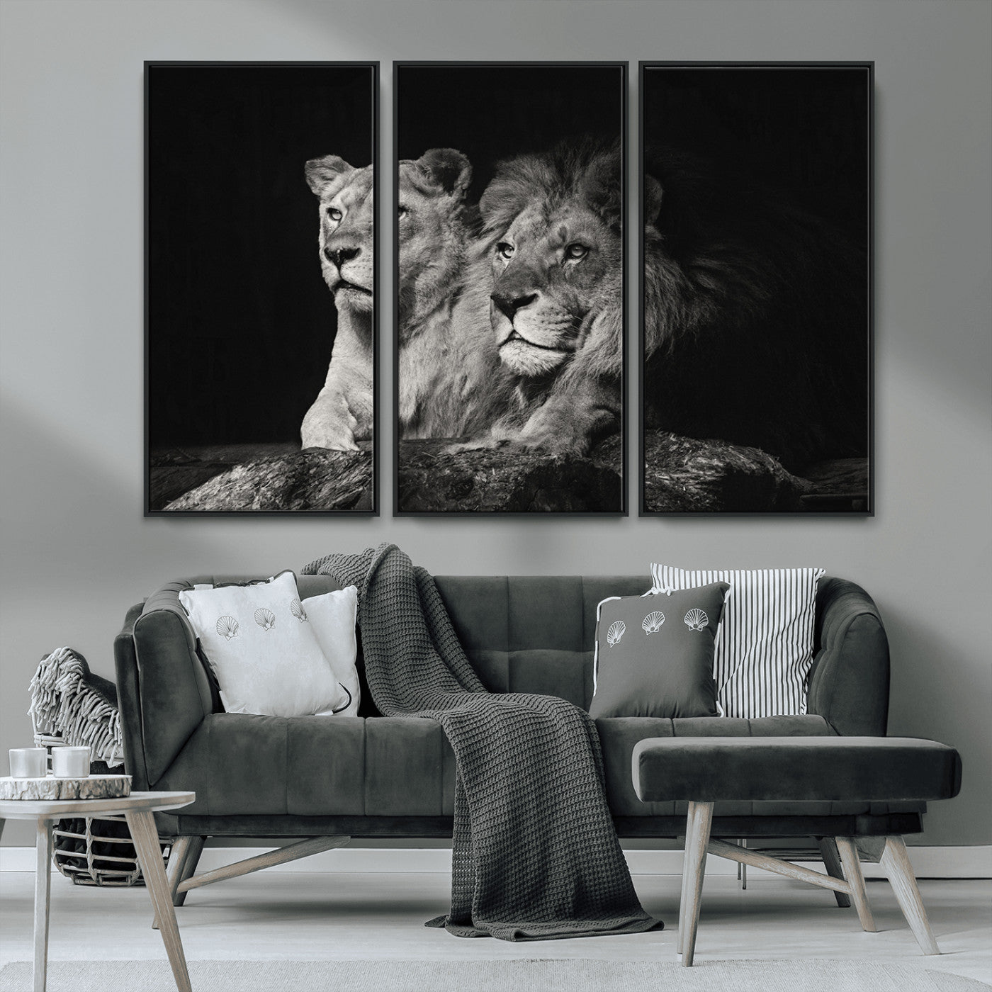 80013-MGV-CV-36X24-Lion and Lioness Wall Art – Black and White Wildlife Photography Canvas Print, African Safari Animal Decor for Office, Bedroom, or