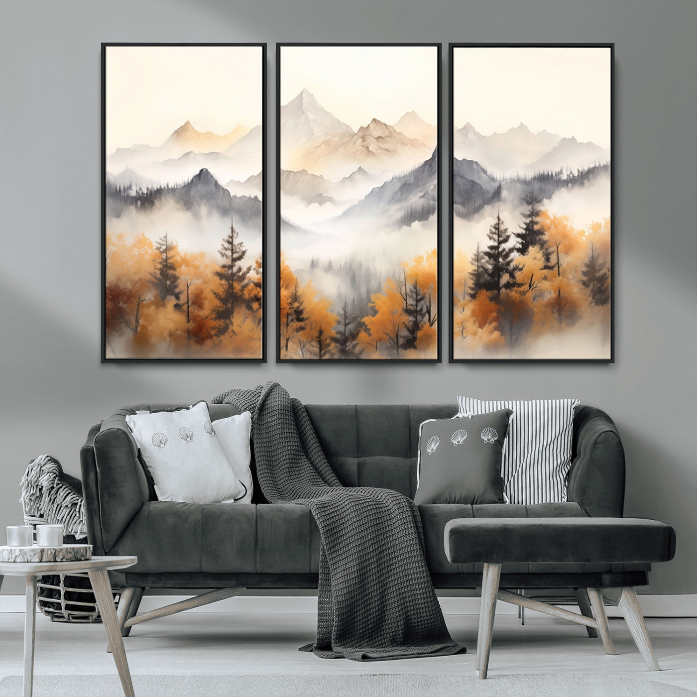 70049-MGV-CV-36X24-Autumn Mountain Forest Wall Art – Misty Landscape Canvas Print, Rustic Nature Inspired Decor for Living Room, Bedroom or Office