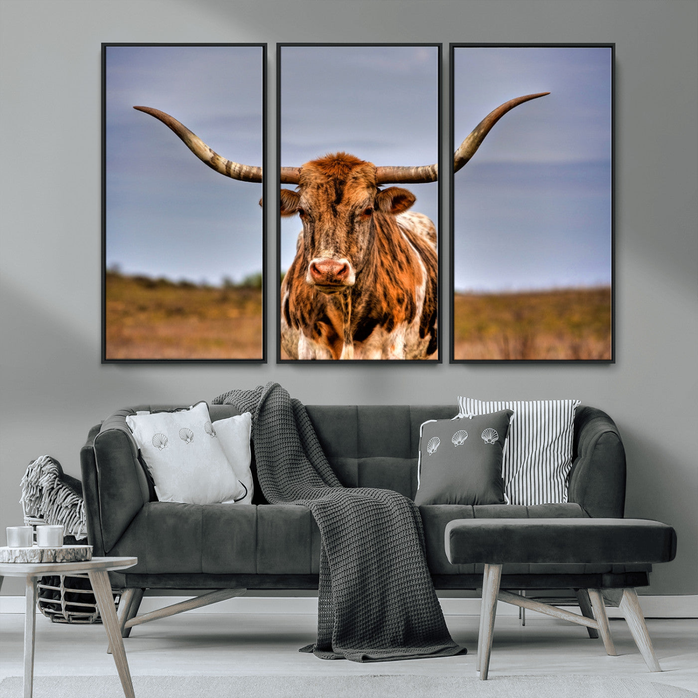 18594-MGV-CV-36X24-Texas Longhorn Bull Wall Art – Rustic Western Cattle Canvas Print, Country Farmhouse Decor for Living Room, Office or Cabin