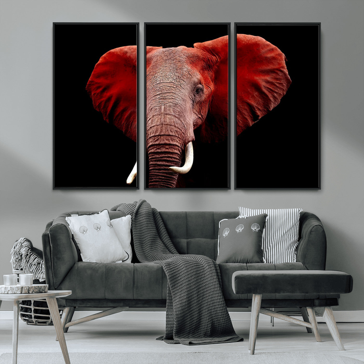 14788-MGV-CV-36X24-Red Elephant Wall Art – Bold Wildlife Canvas Print, African Safari Animal Decor for Living Room, Bedroom or Office