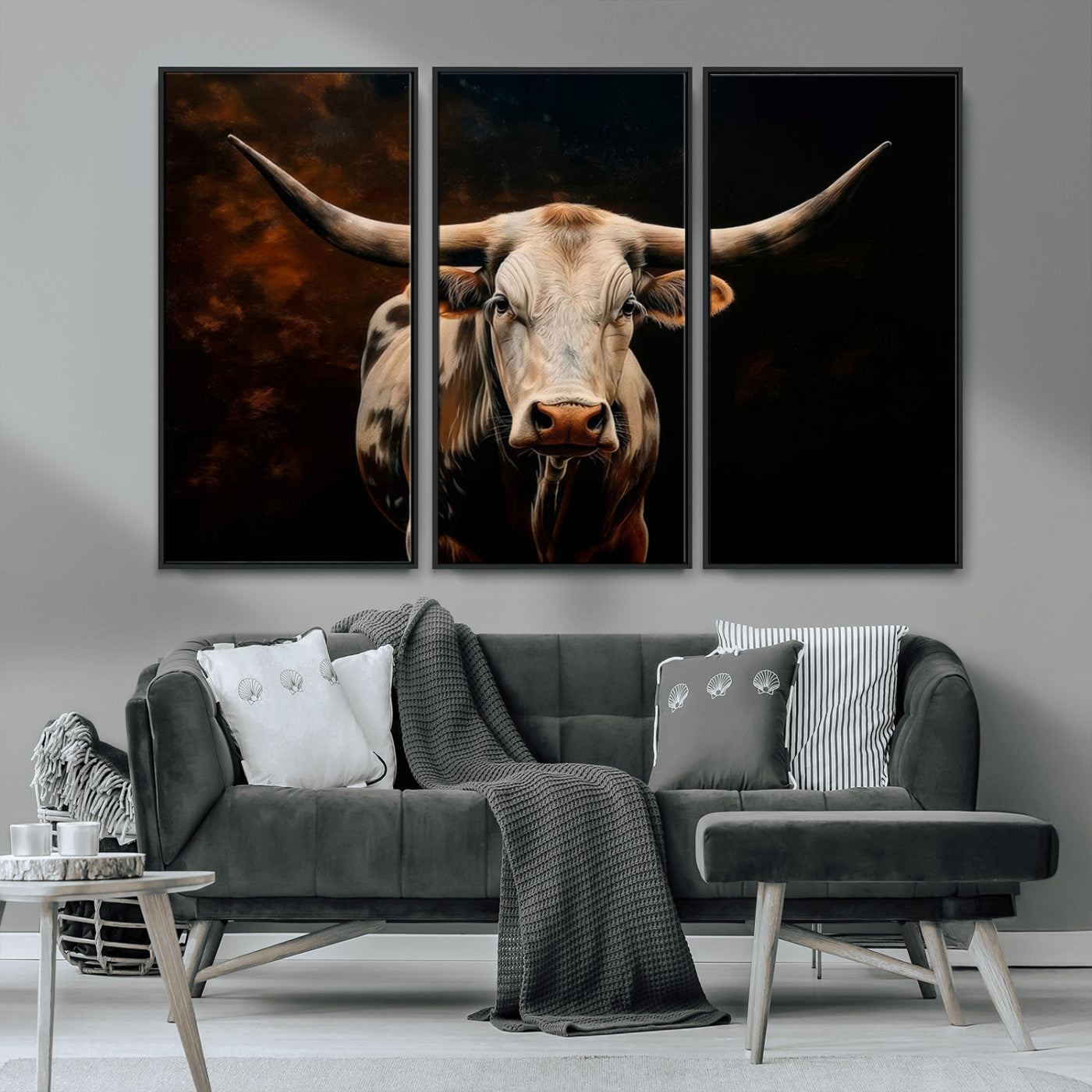 70522-MGV-CV-36X24-Longhorn Bull Wall Art – Striking Canvas Print of Majestic Bull, Premium Animal Decor for Home, Office, Man Cave, or Living Room
