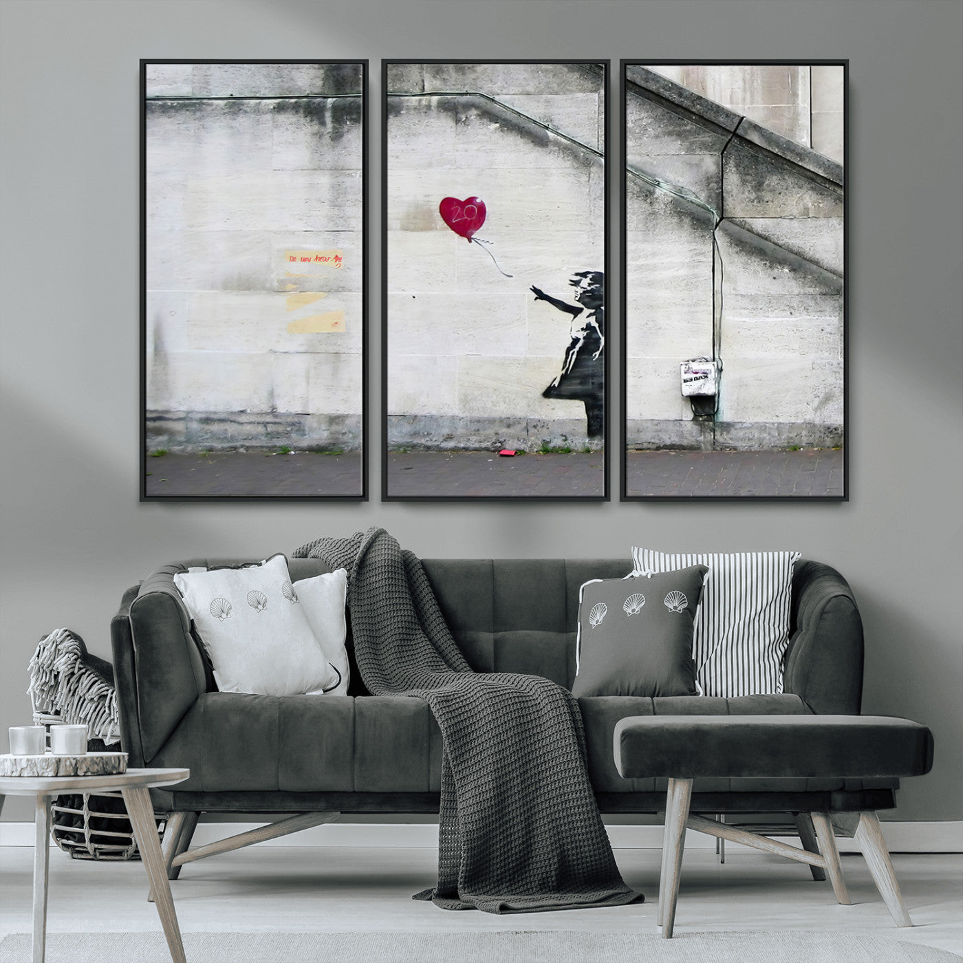 50559-MGV-FC-48X32-3P_Black-Banksy Girl with Balloon Wall Art – Famous Street Graffiti Canvas Print, Modern Urban Artwork for Living Room, Bedroom or Office