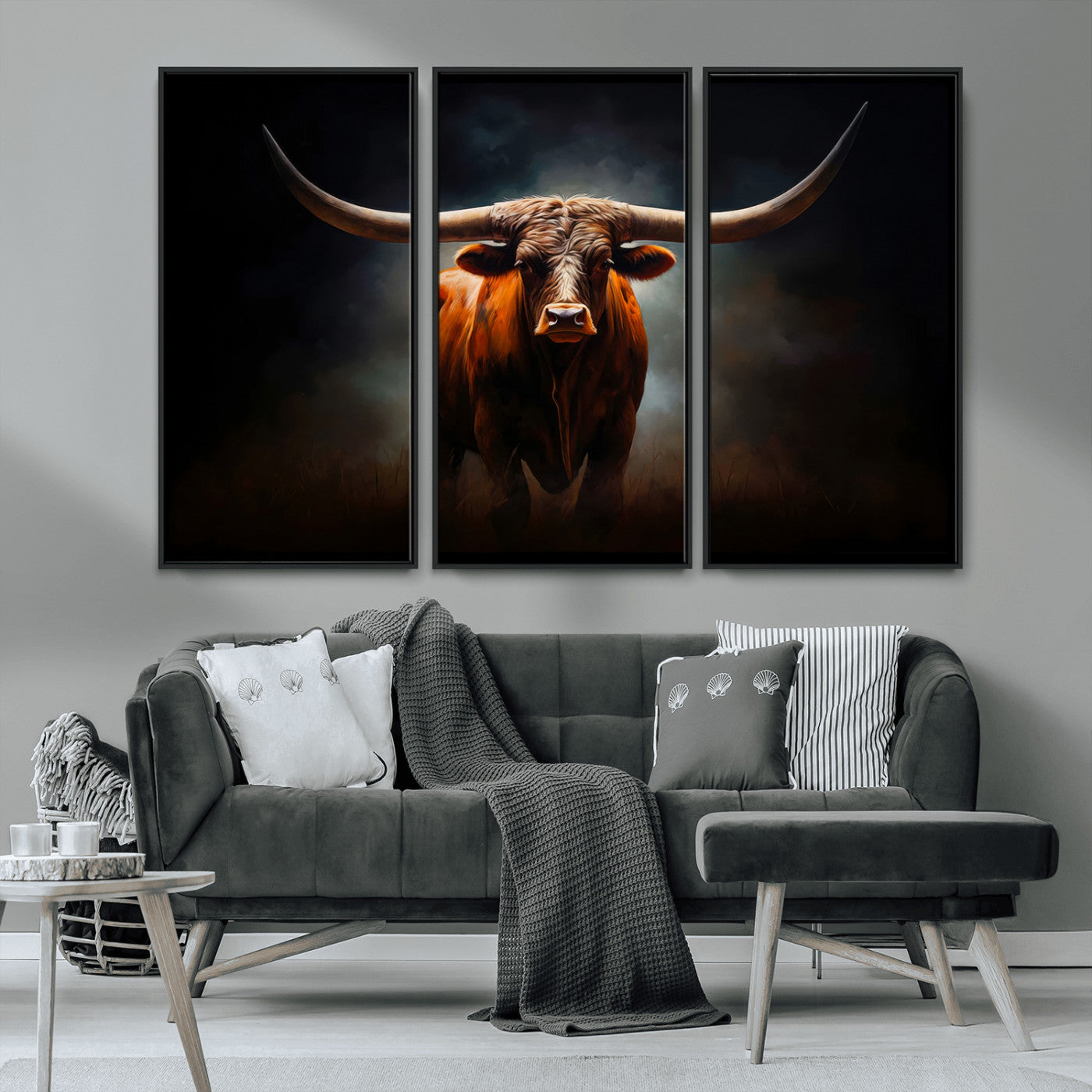 48896-MGV-CV-36X24-Texas Longhorn Wall Art – Rustic Western Bull Canvas Print and Farmhouse Cattle Painting for Living Room, Ranch, or Office Decor .